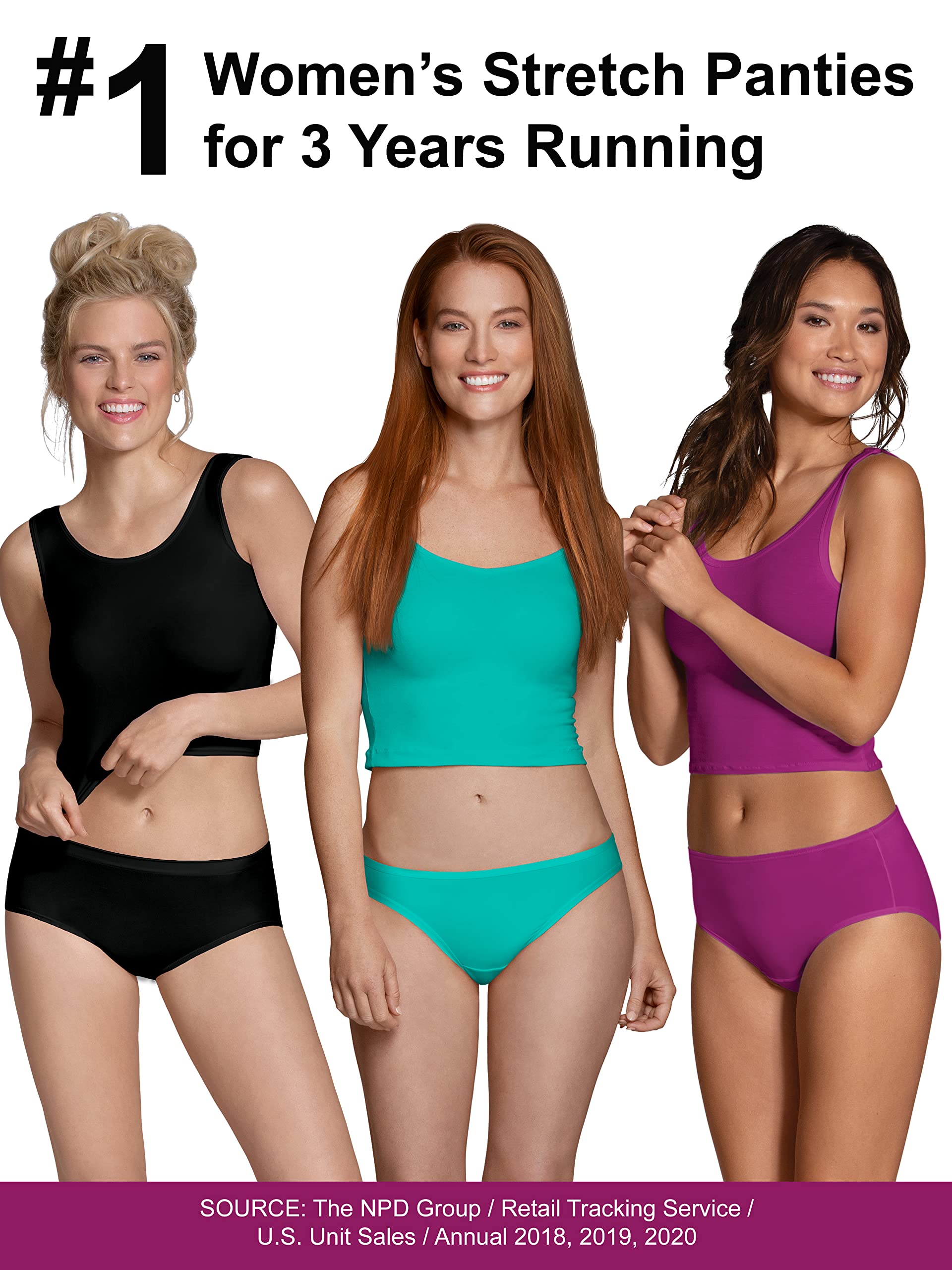 Fruit of the Loom Women's No Show Seamless Underwear, Amazing Stretch & No Panty Lines, Available in Plus Size