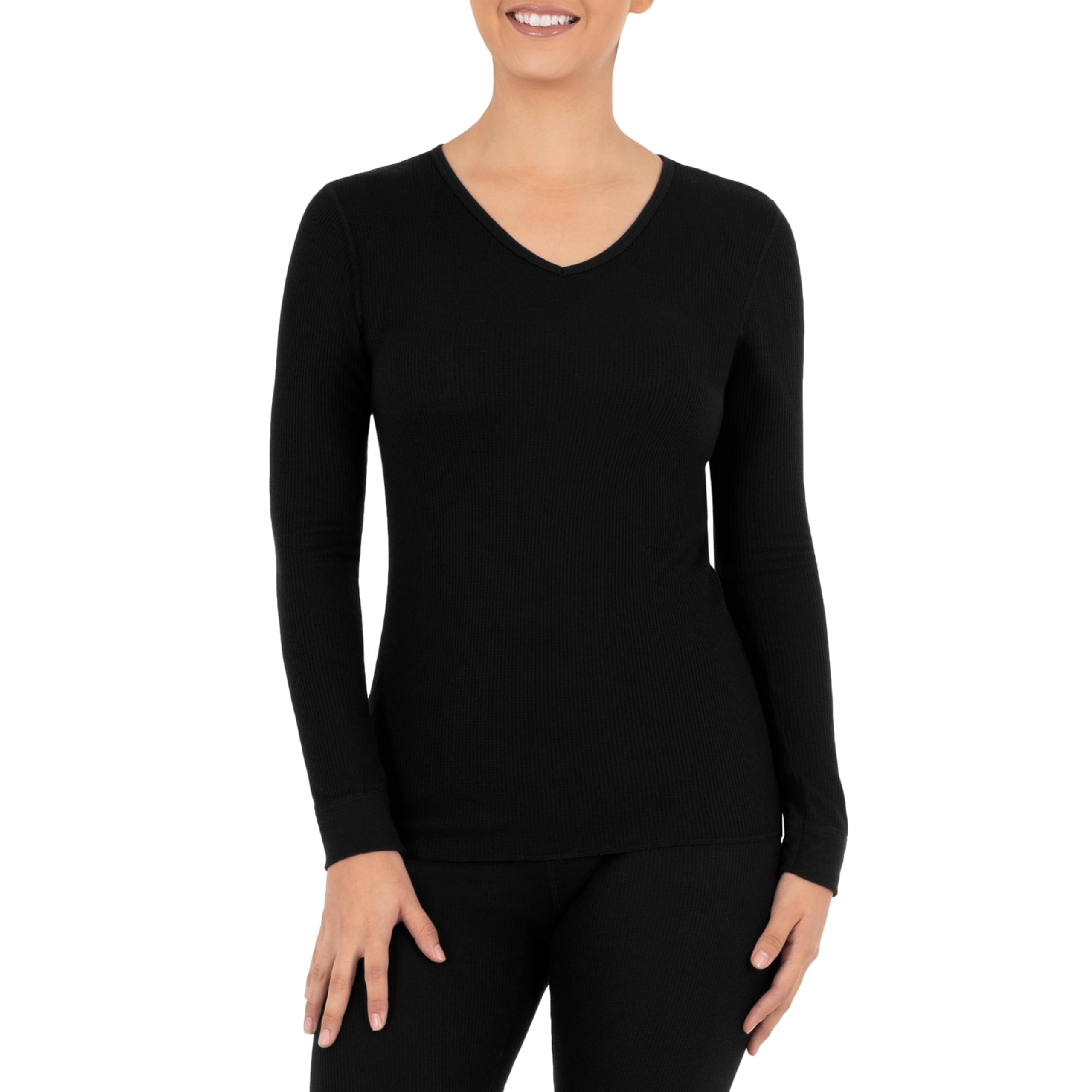 Fruit of the Loom womens Micro Waffle Thermal V-neck