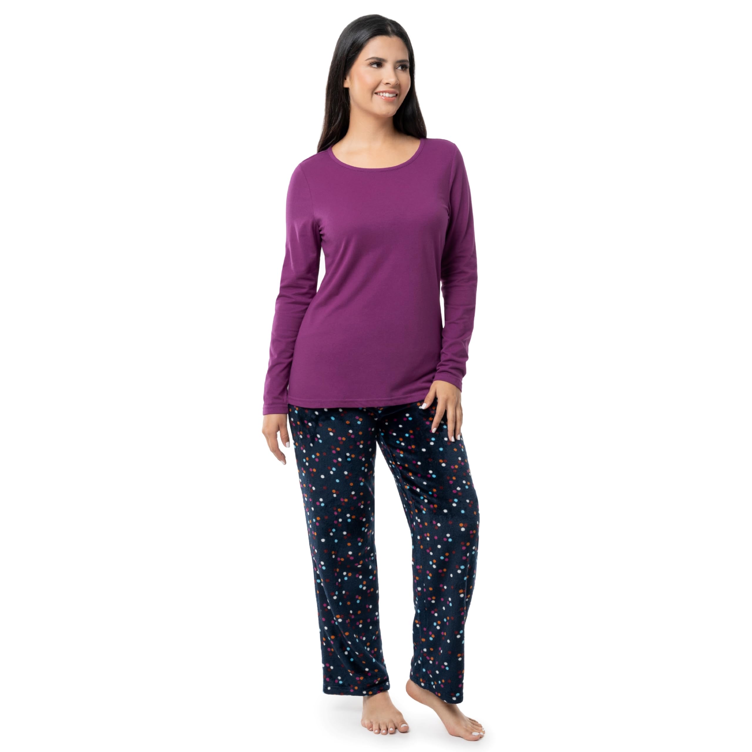 Fruit of the Loom Women's Sueded Jersey Crew Top and Fleece Pant Sleep Set