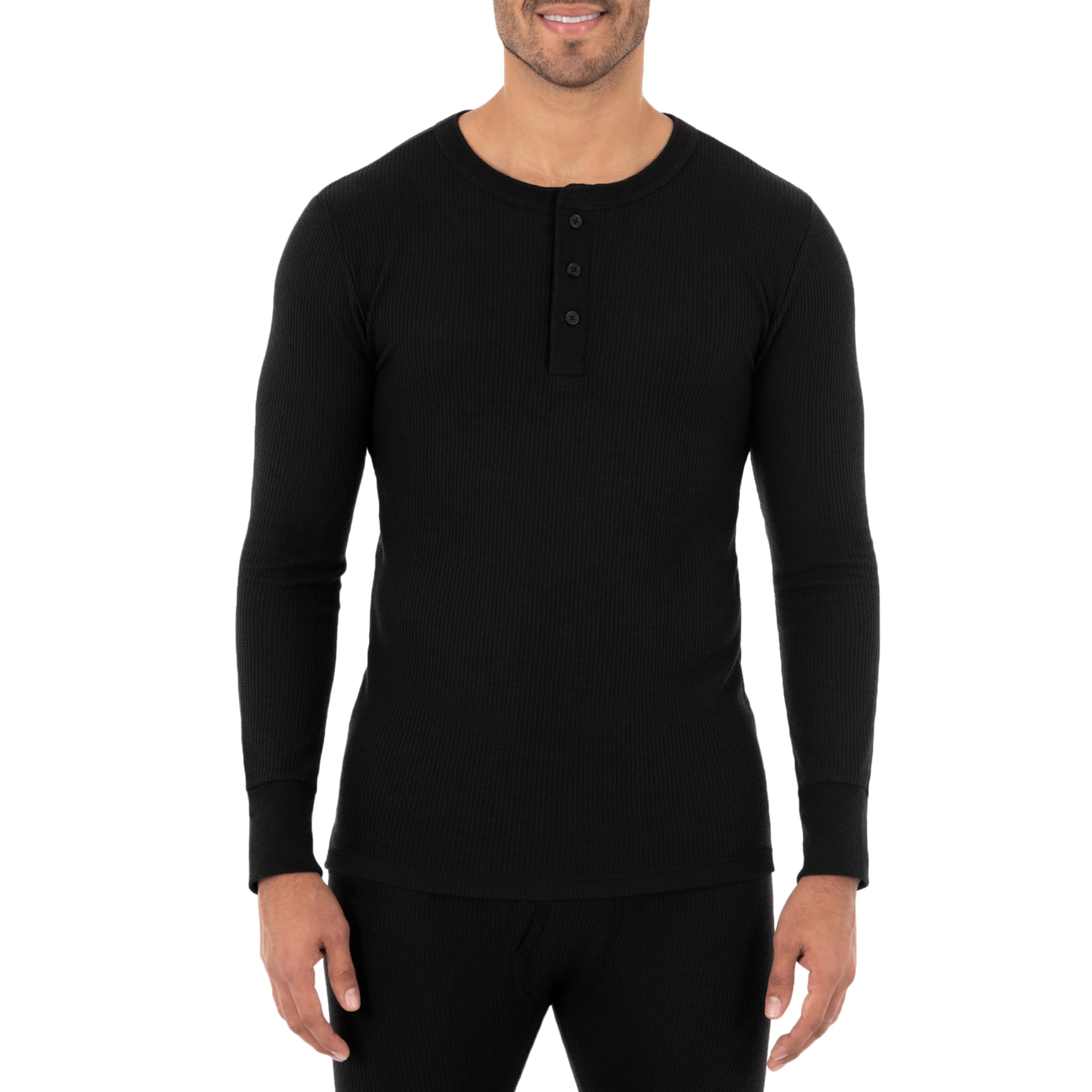Fruit of the Loom mens Recycled Waffle Thermal Underwear Henley Top