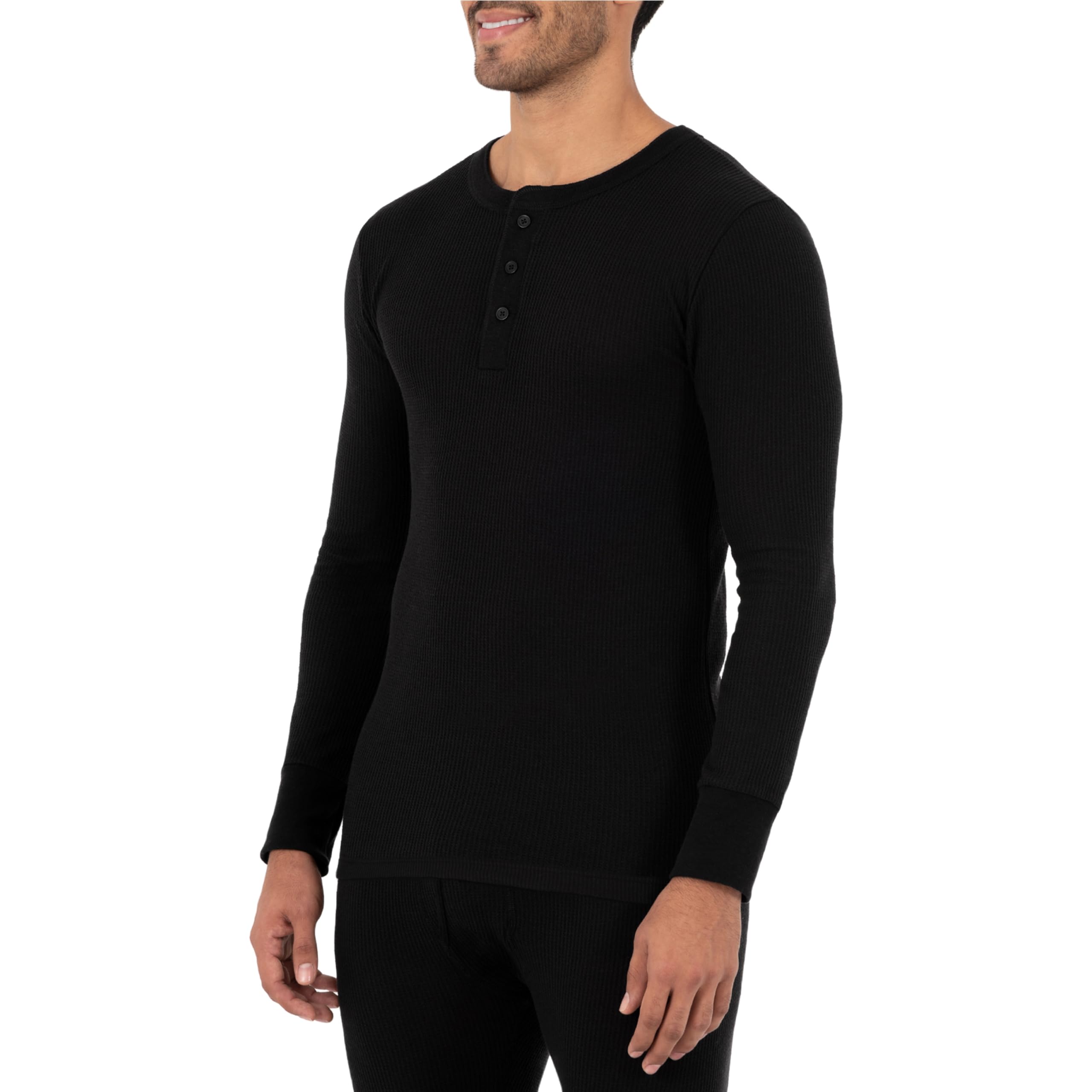 Fruit of the Loom mens Recycled Waffle Thermal Underwear Henley Top