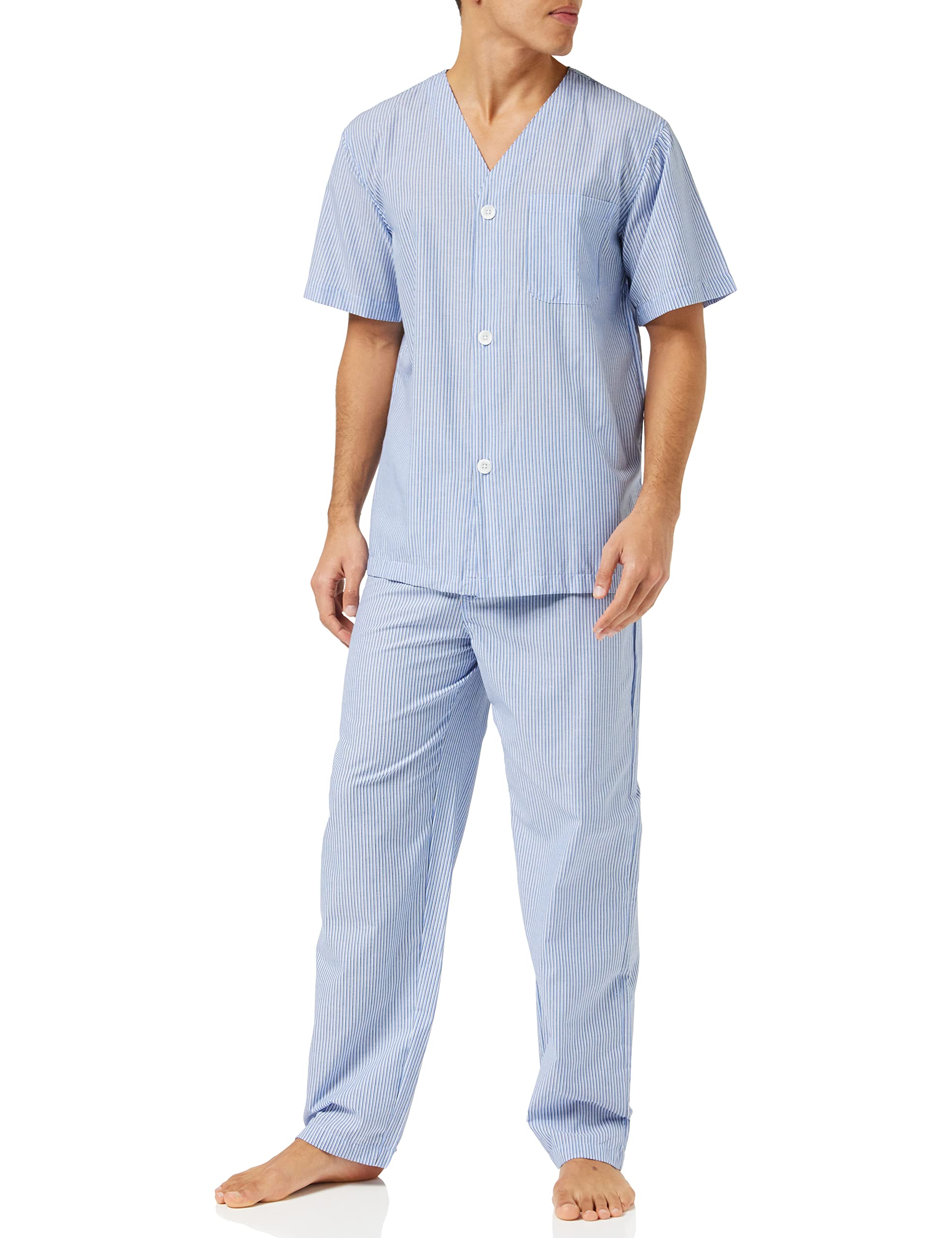 Fruit of the Loom mens Broadcloth Short Sleeve Top and Long Pants Pajama Set