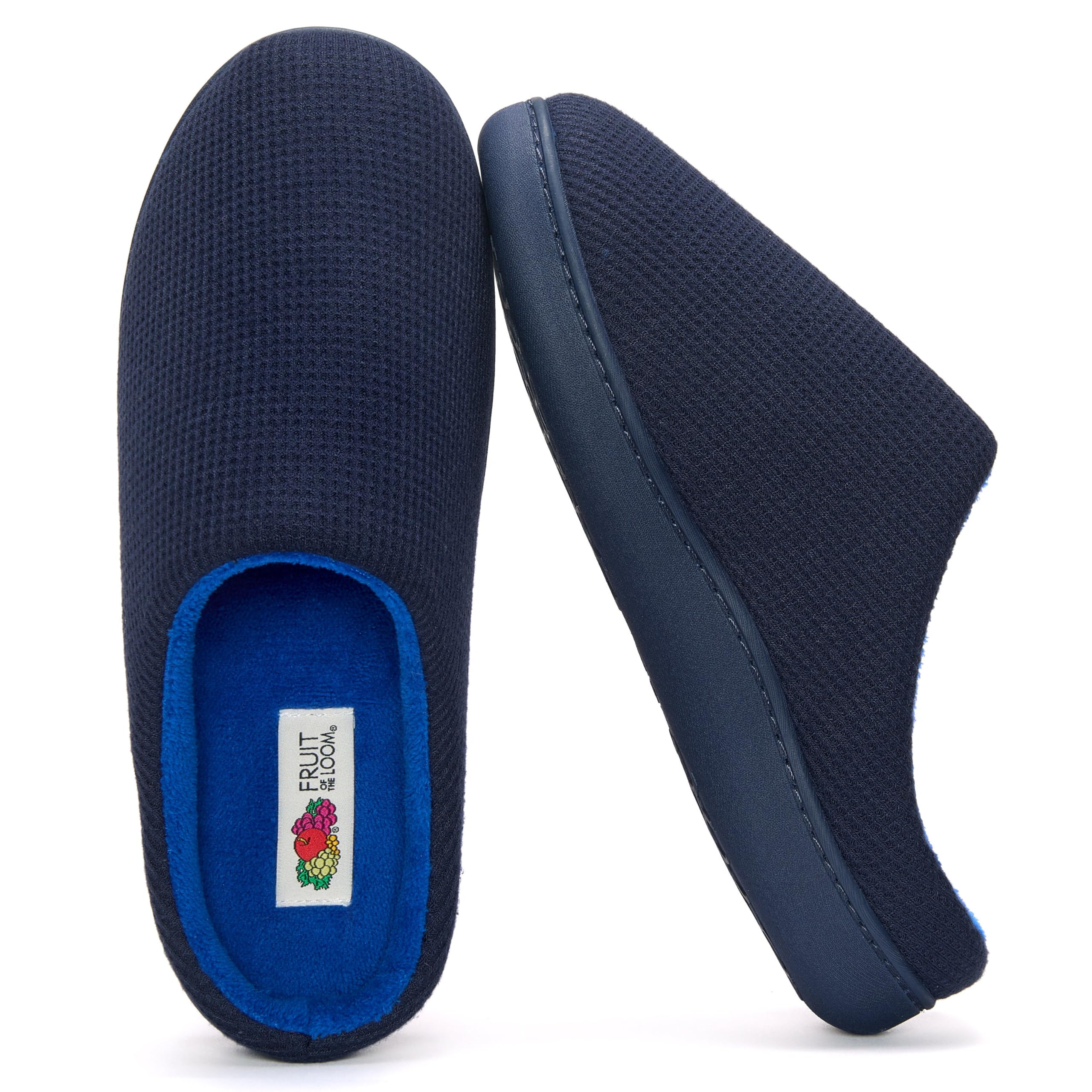 Fruit of the Loom Men's Ribbed Jersey Clog - Comfortable, Memory Foam Sole, Indoor/Outdoor, Machine Washable, Two-Tone