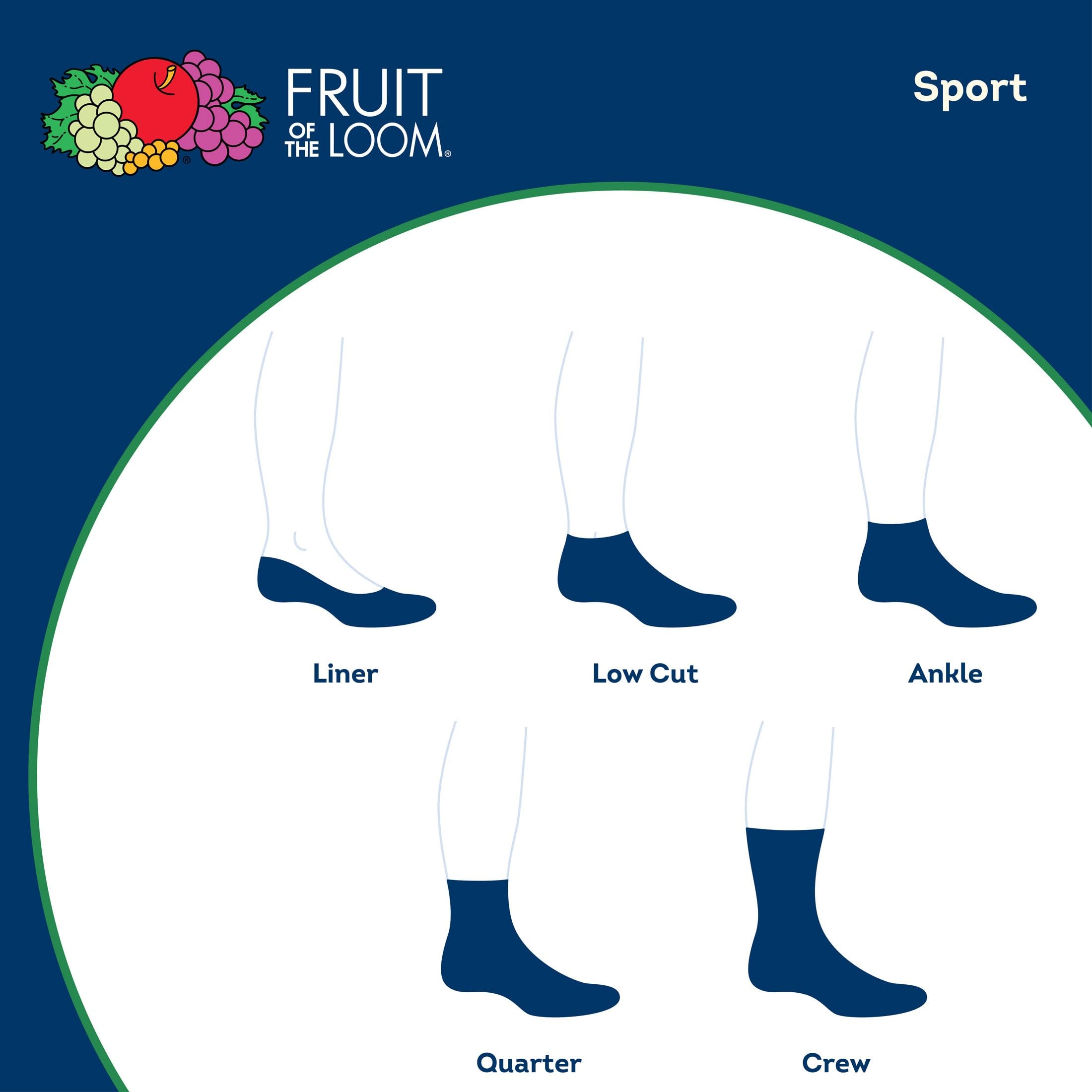 Fruit of the Loom Men's Essential 6 Pair Pack Casual Socks with Cushion and Arch Support, White (Gray Sole), 6.5-12