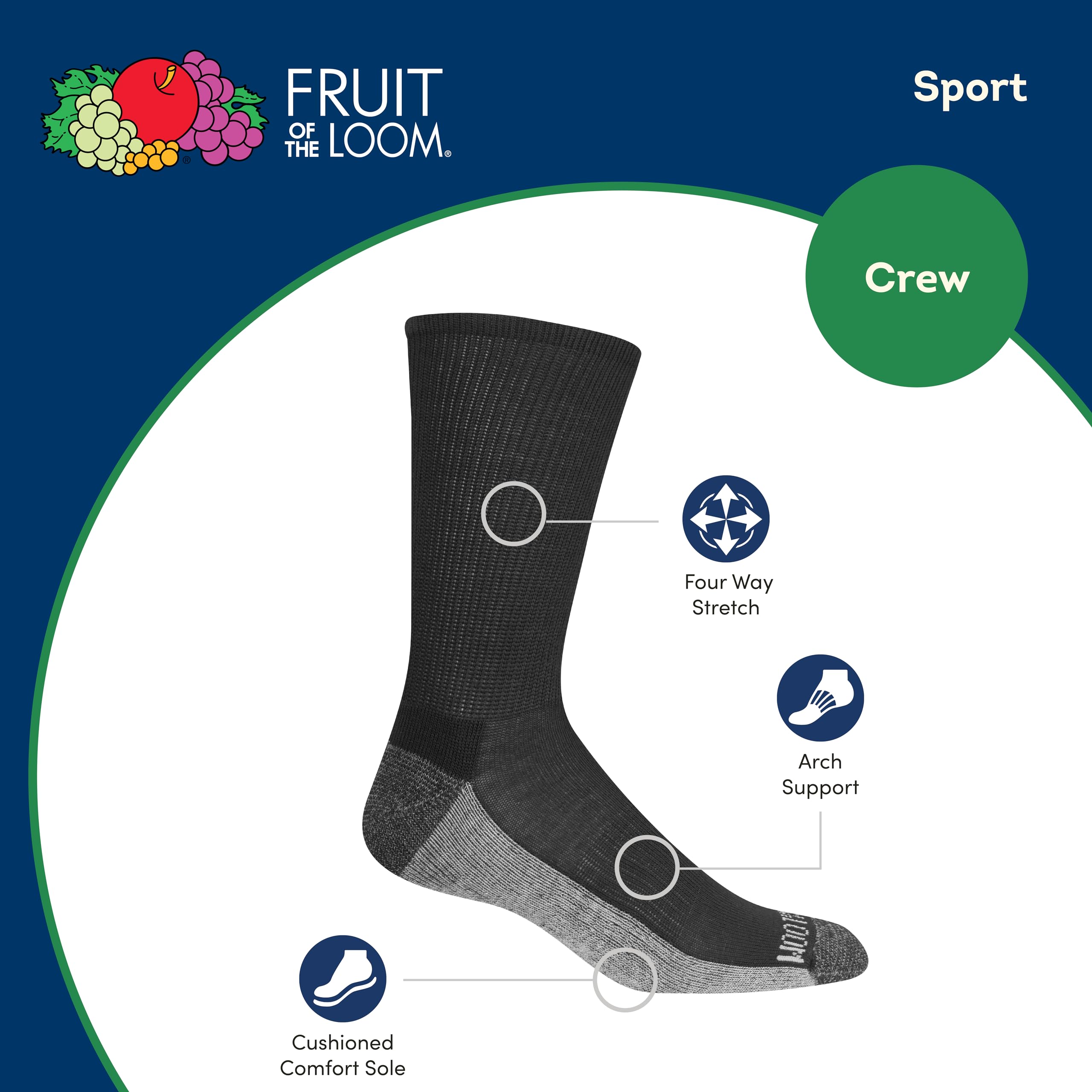 Fruit of the Loom Men's Everyday Lightweight Sport Crew Socks (6 Pack)