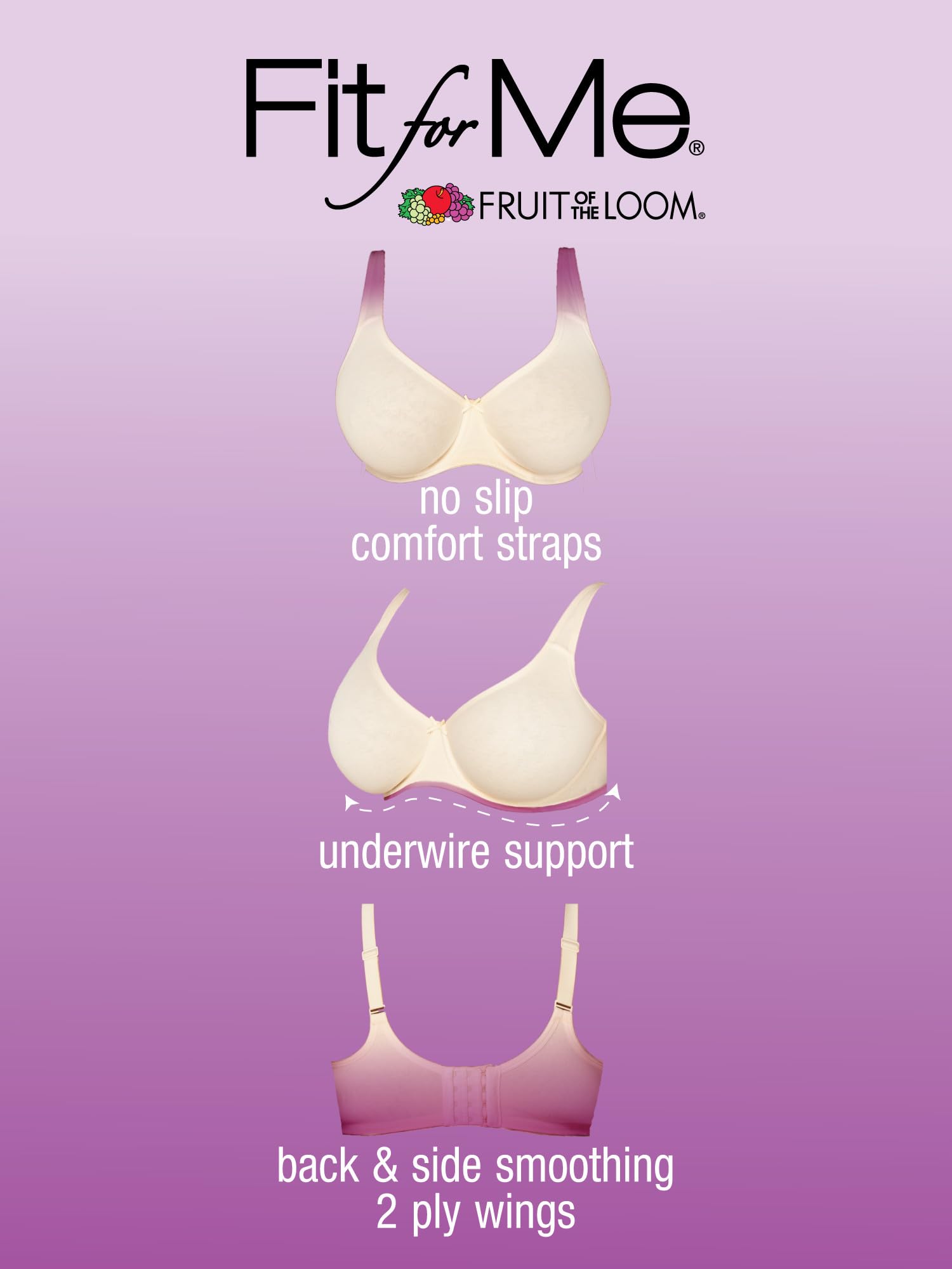 Fruit of the Loom Women's Fit for Me Collection: Plus-Size Unlined Underwire Bra-Cotton Comfort & Pinch-Free Straps