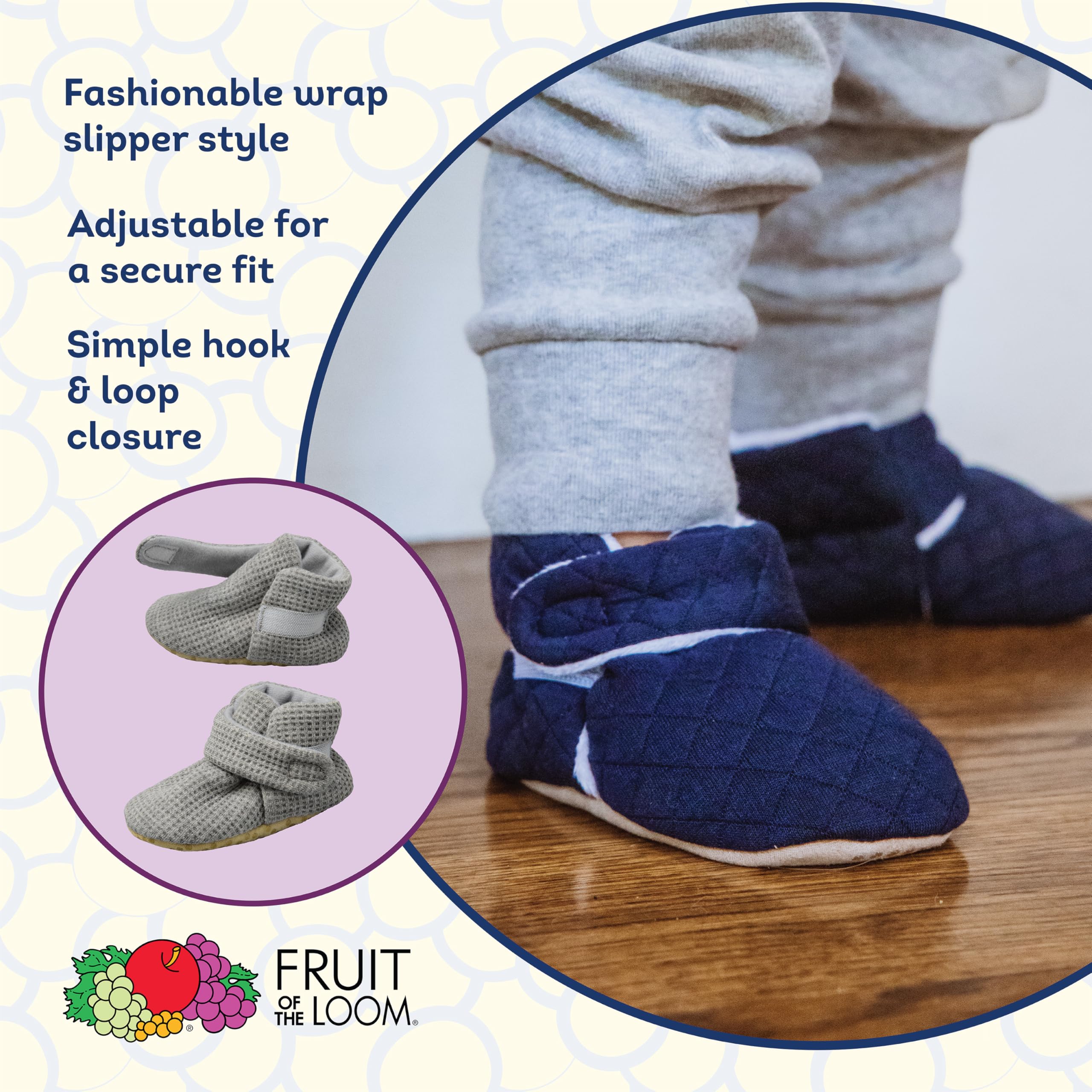 Fruit of the Loom Cozy Thermal Wrap Booties with Non-Skids for Baby Girls, Boys, Unisex