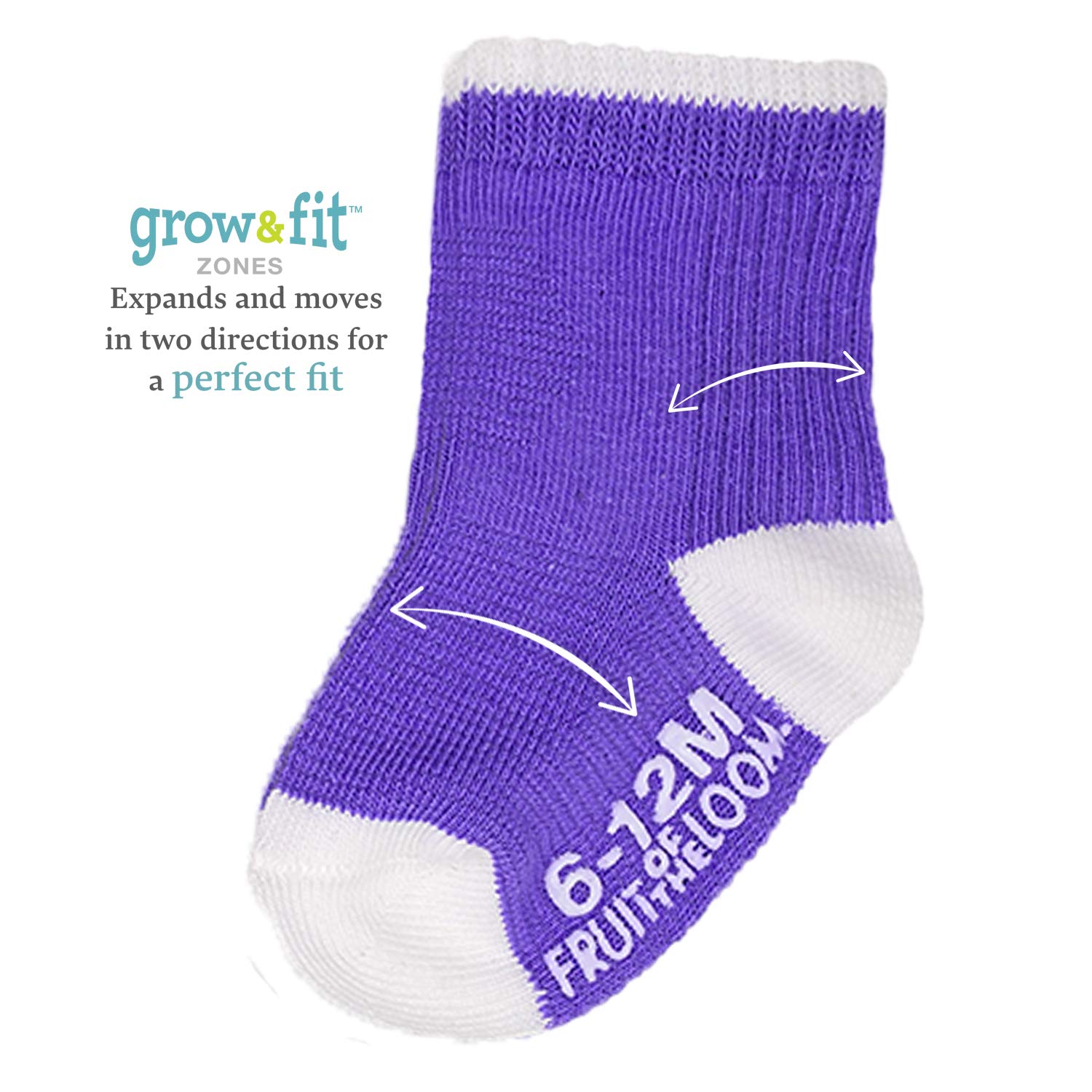 Fruit of the Loom Baby 14-Pack Grow & Fit Flex Zones Cotton Stretch Socks - Unisex, Girls, Boys