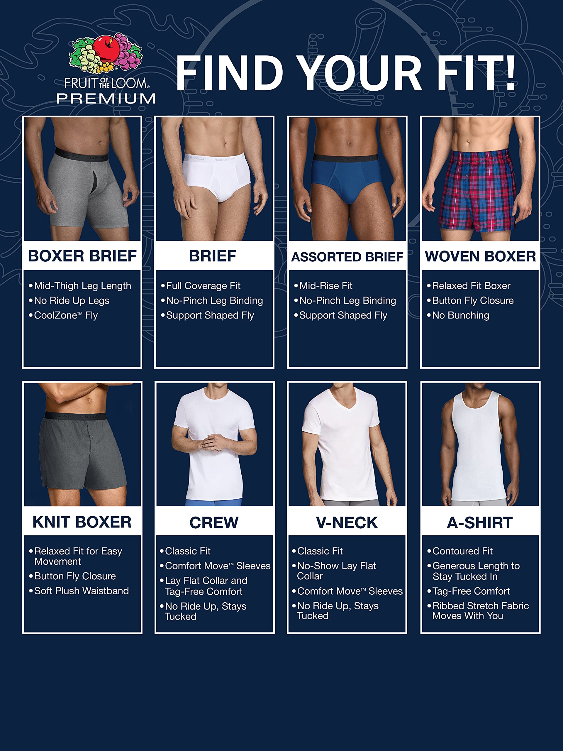 Fruit of the Loom Men's Premium Tag-Free Cotton Underwear (Regular & Big Man)