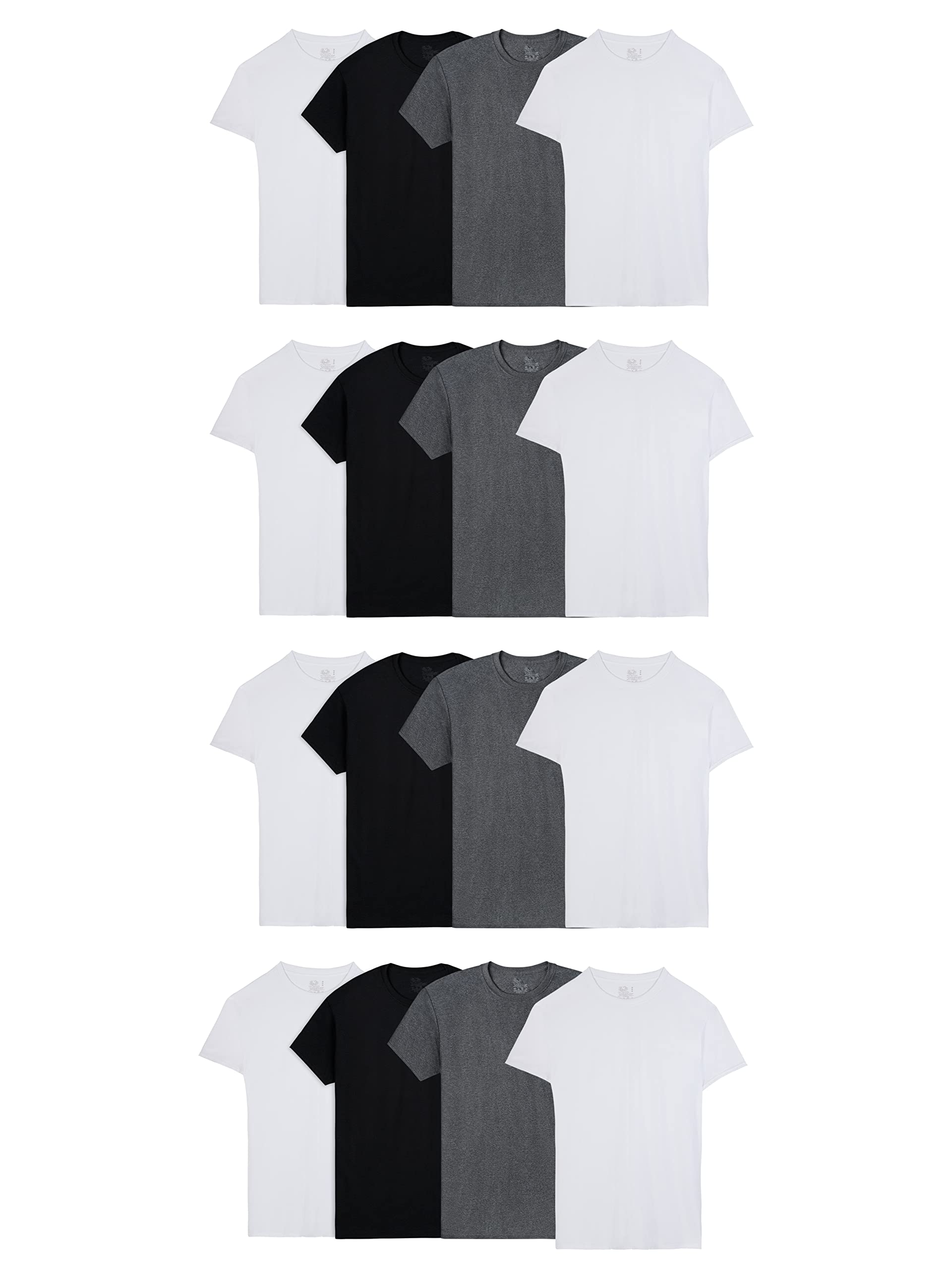 Fruit of the Loom Men's Lightweight Active Cotton Blend Undershirts, Crew - 16 Pack - Black/Grey/White, Small