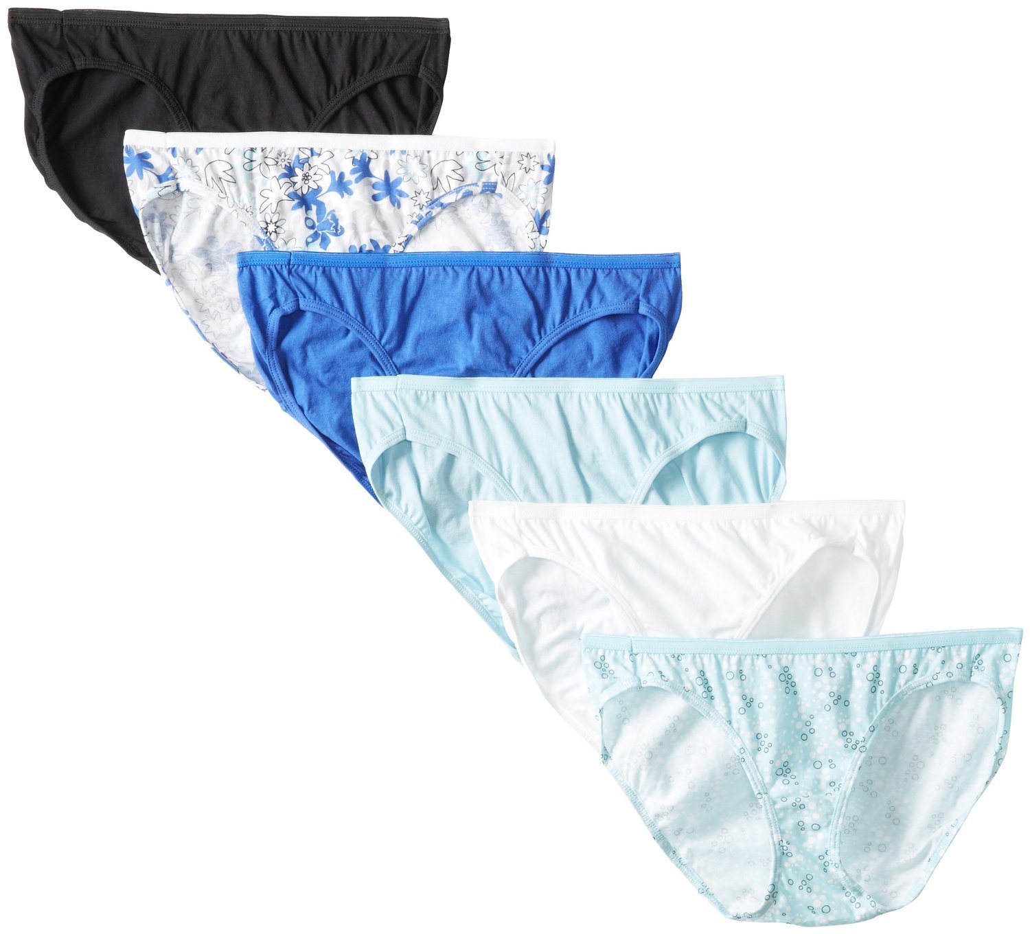 Fruit of the Loom womens Tag Free Cotton Panties bikini underwear, 6 Pack - Assorted Colors, 9 US
