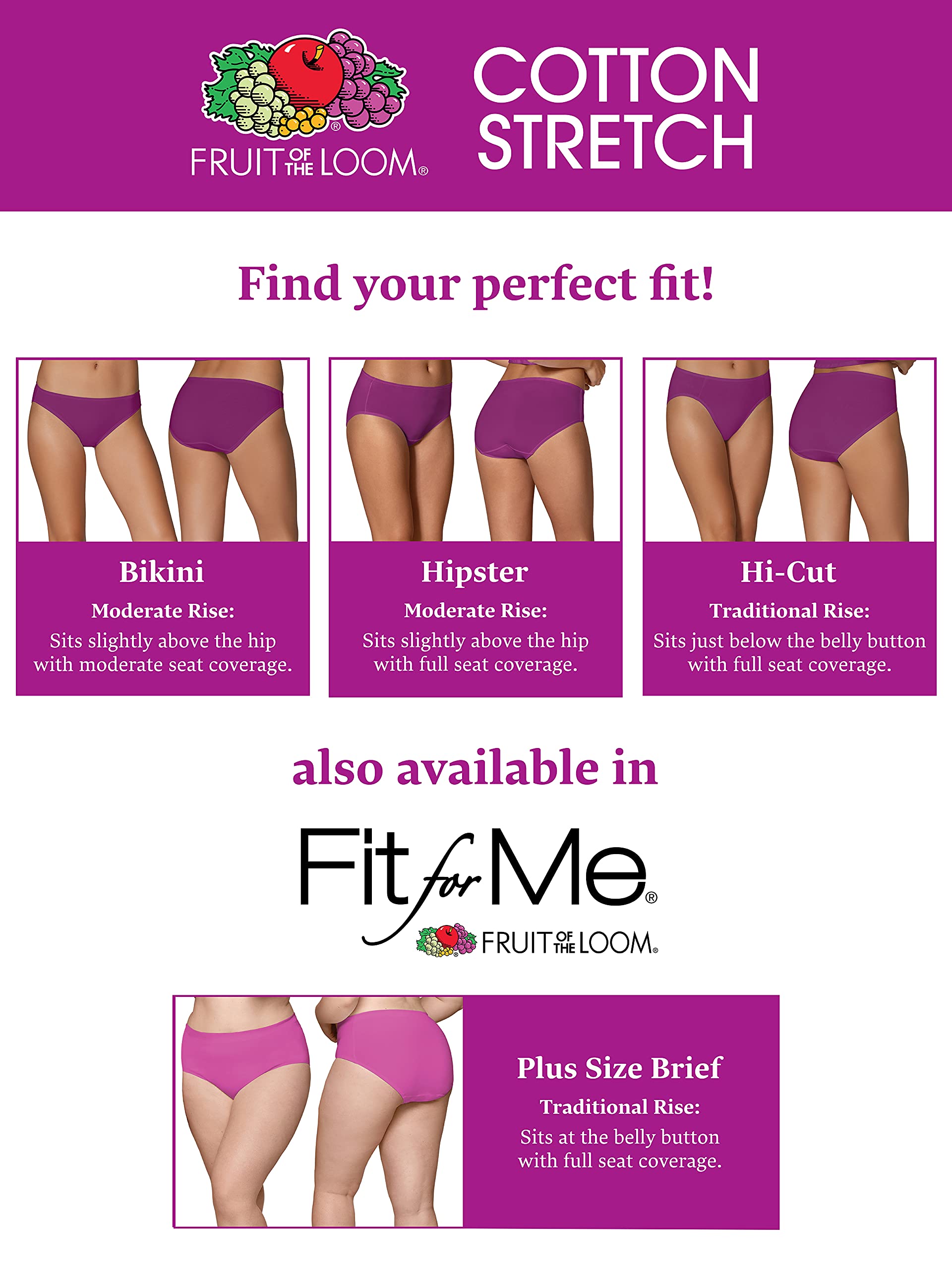 Fruit of the Loom Women's Eversoft Cotton Underwear Multipacks, Tag Free & Breathable, Available in Plus Size
