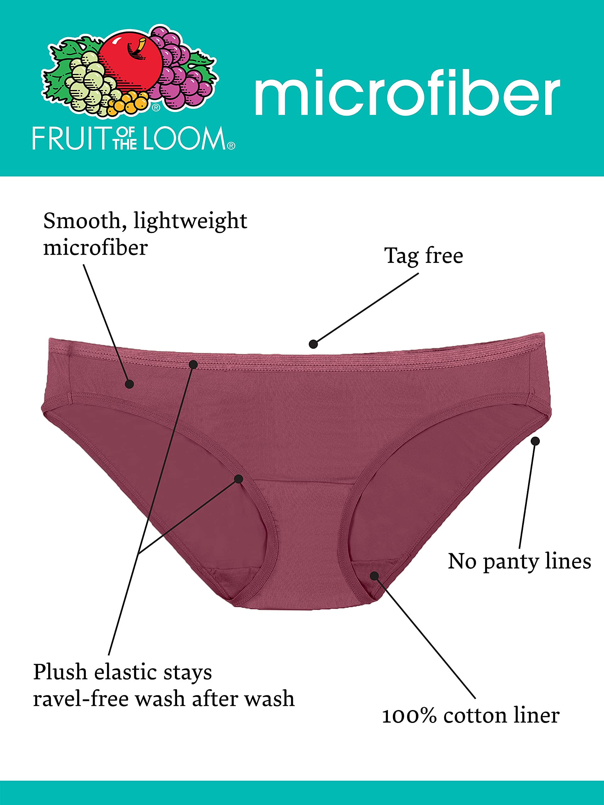 Fruit of the Loom Women's Lightweight Microfiber Underwear, Smooth Under Clothes, Available in Plus Size