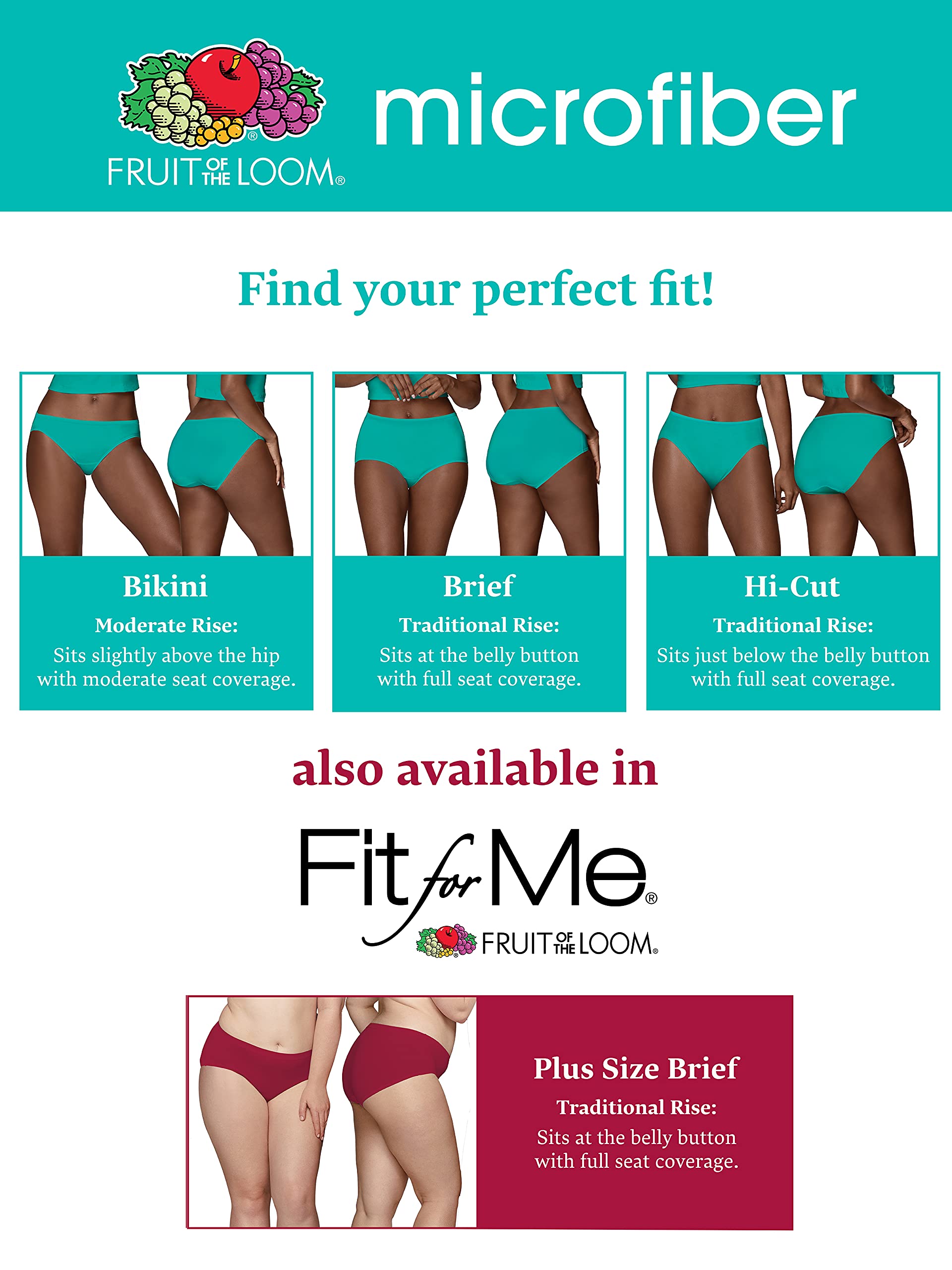 Fruit of the Loom Women's Lightweight Microfiber Underwear, Smooth Under Clothes, Available in Plus Size