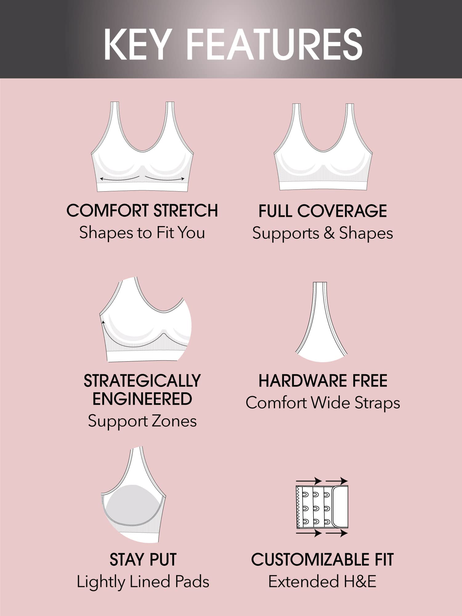 Fruit of the Loom Women's Wireless Full Coverage Bra Pack w/ Built In Pads - Smooth, Supportive & All-Day Comfort Fit