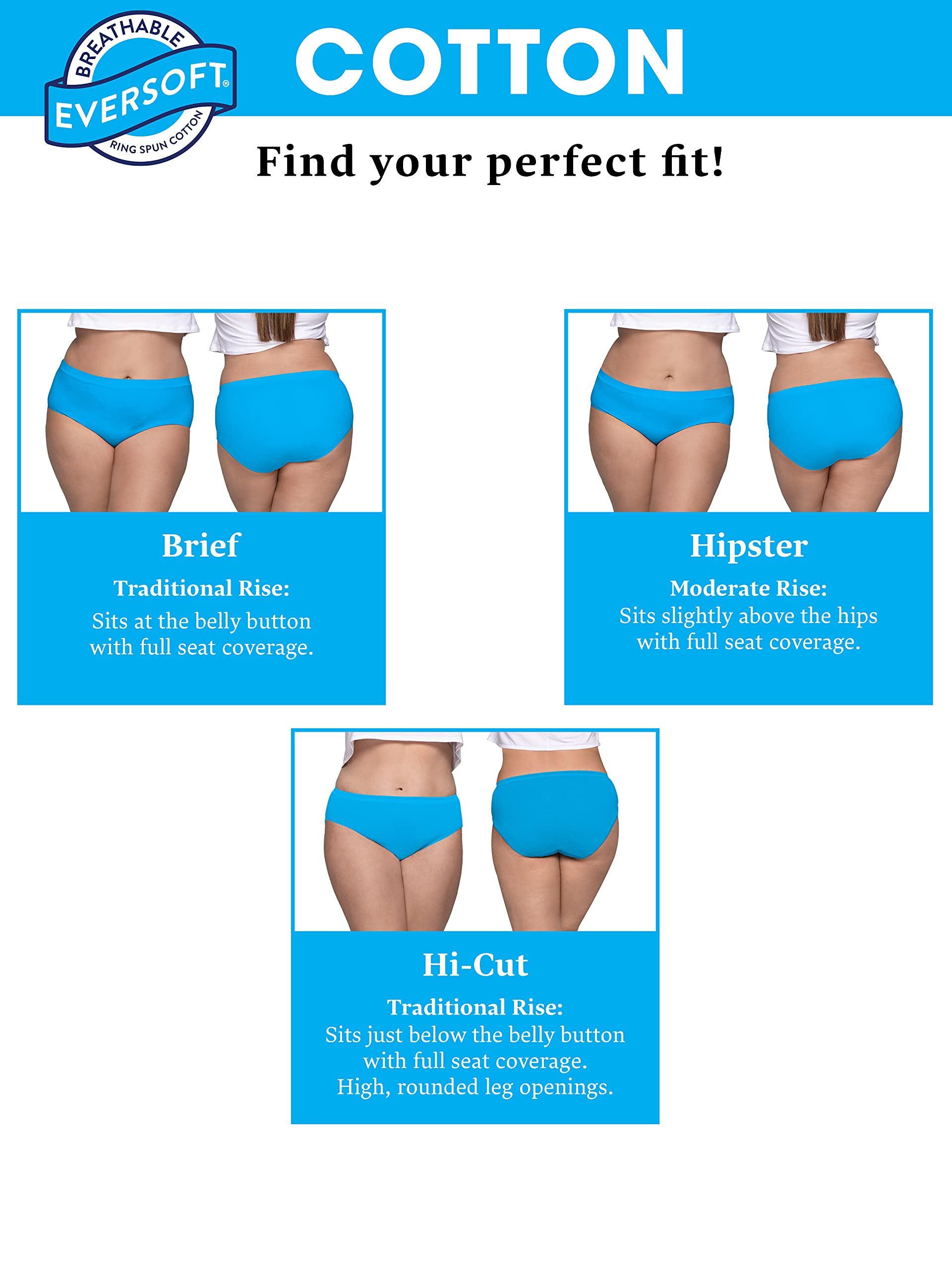 Fruit of the Loom Women's Eversoft Cotton Brief Underwear, Tag Free & Breathable, Available in Plus Size