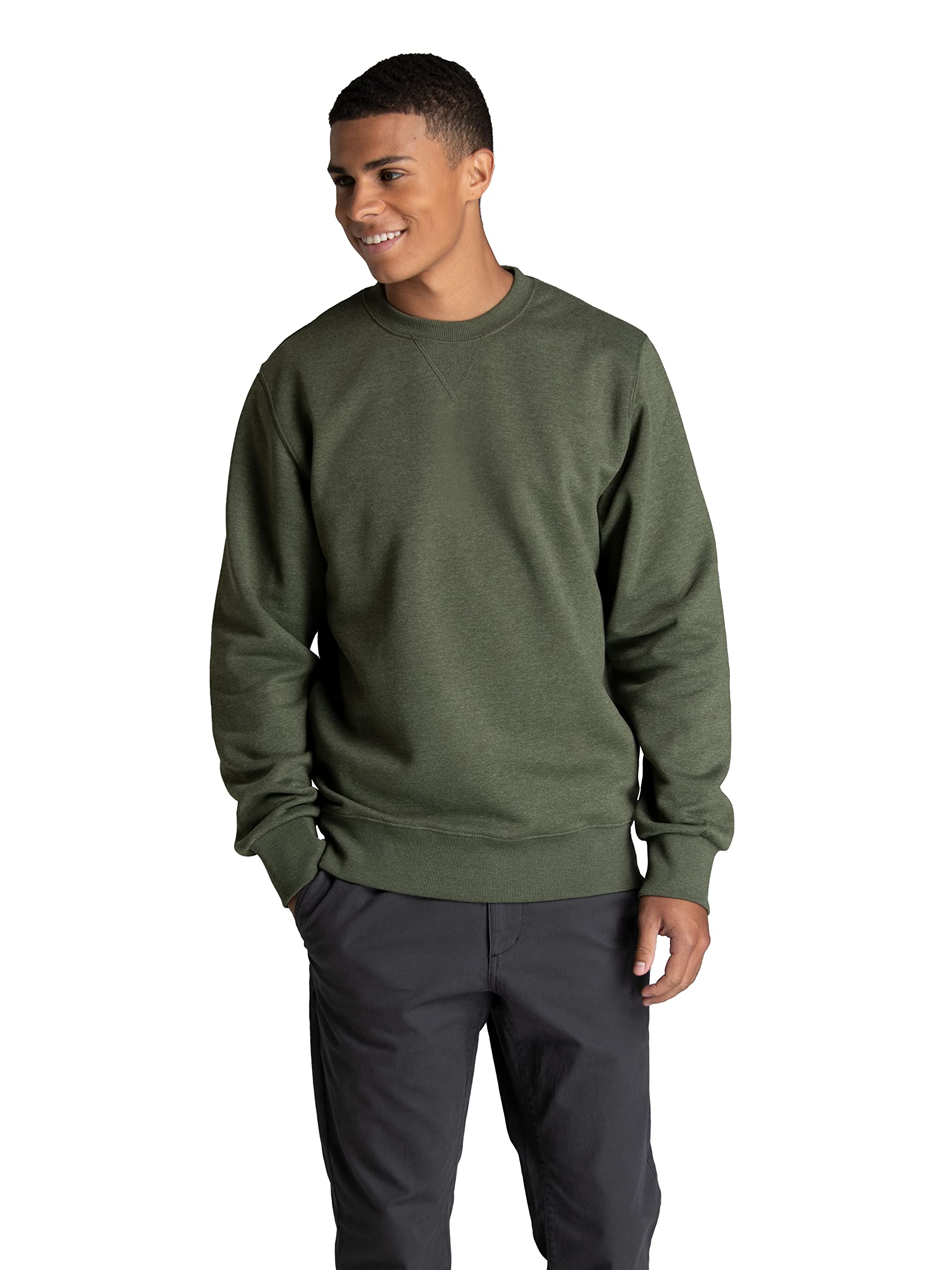 Fruit of the Loom Men's Crafted Comfort Fleece Crewneck Sweatshirts & Pullover Hoodies, Super Soft Cotton Blend, Sizes S-2X, Military Green Heather, Medium