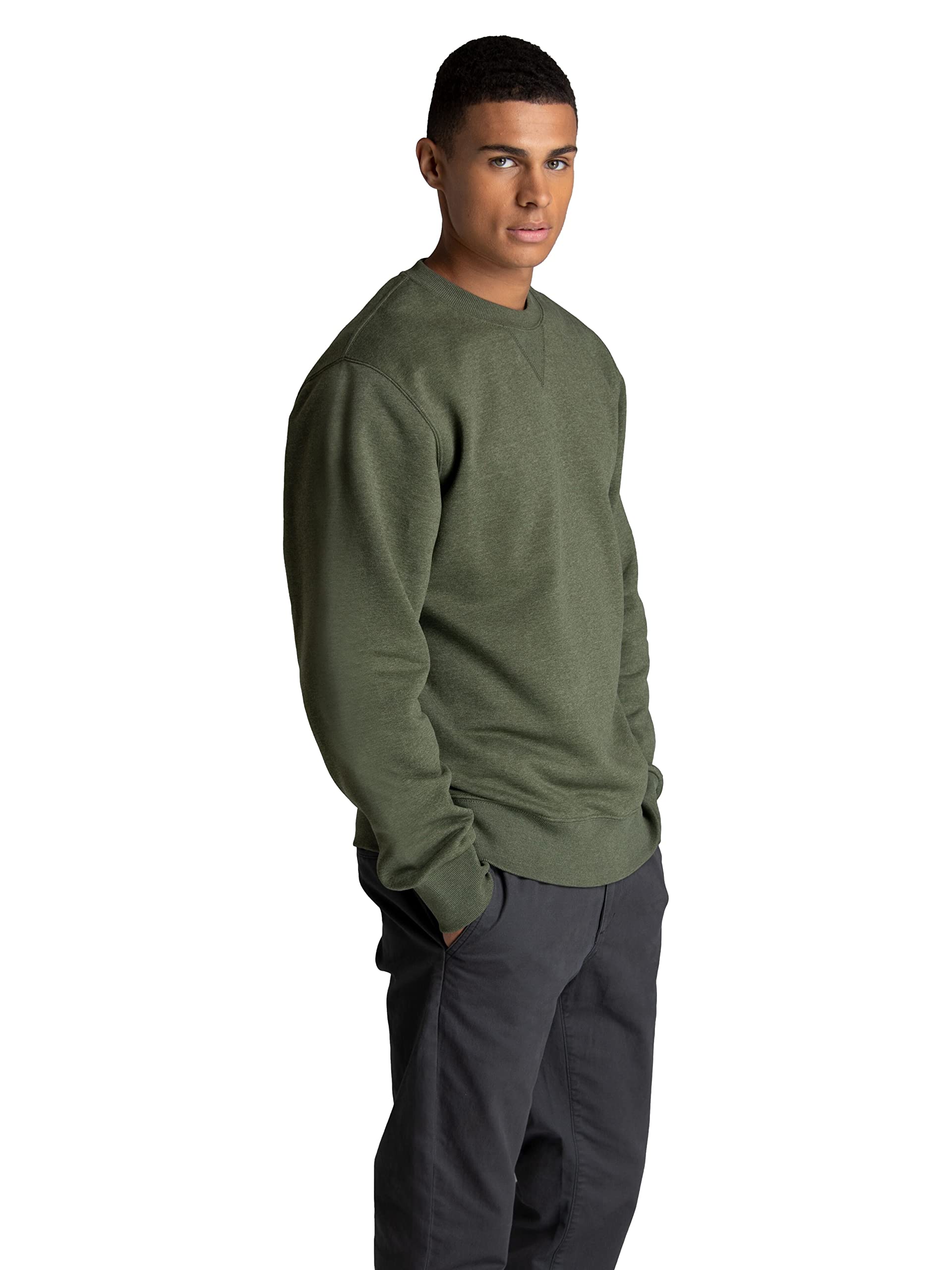 Fruit of the Loom Men's Crafted Comfort Fleece Crewneck Sweatshirts & Pullover Hoodies, Super Soft Cotton Blend, Sizes S-2X, Military Green Heather, Medium