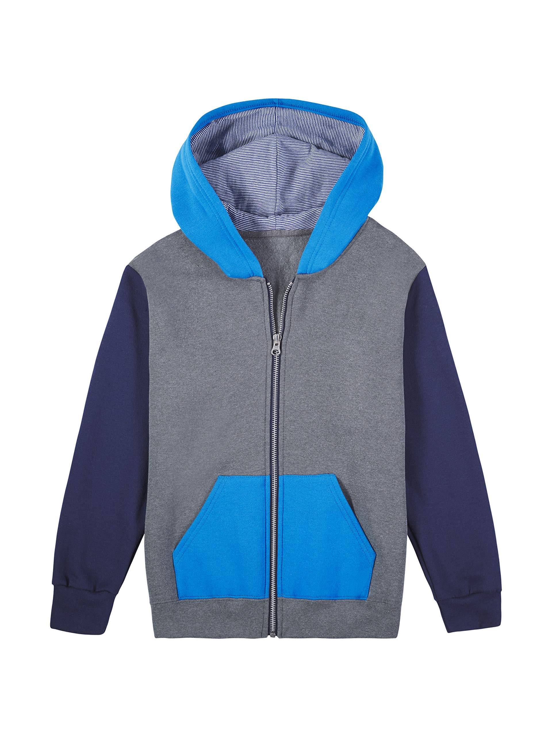 Fruit of the Loom boys Fleece Sweatshirts, Hoodies, Sweatpants & Joggers Shirt, Full Zip - Charcoal Heather/Navy, Small US