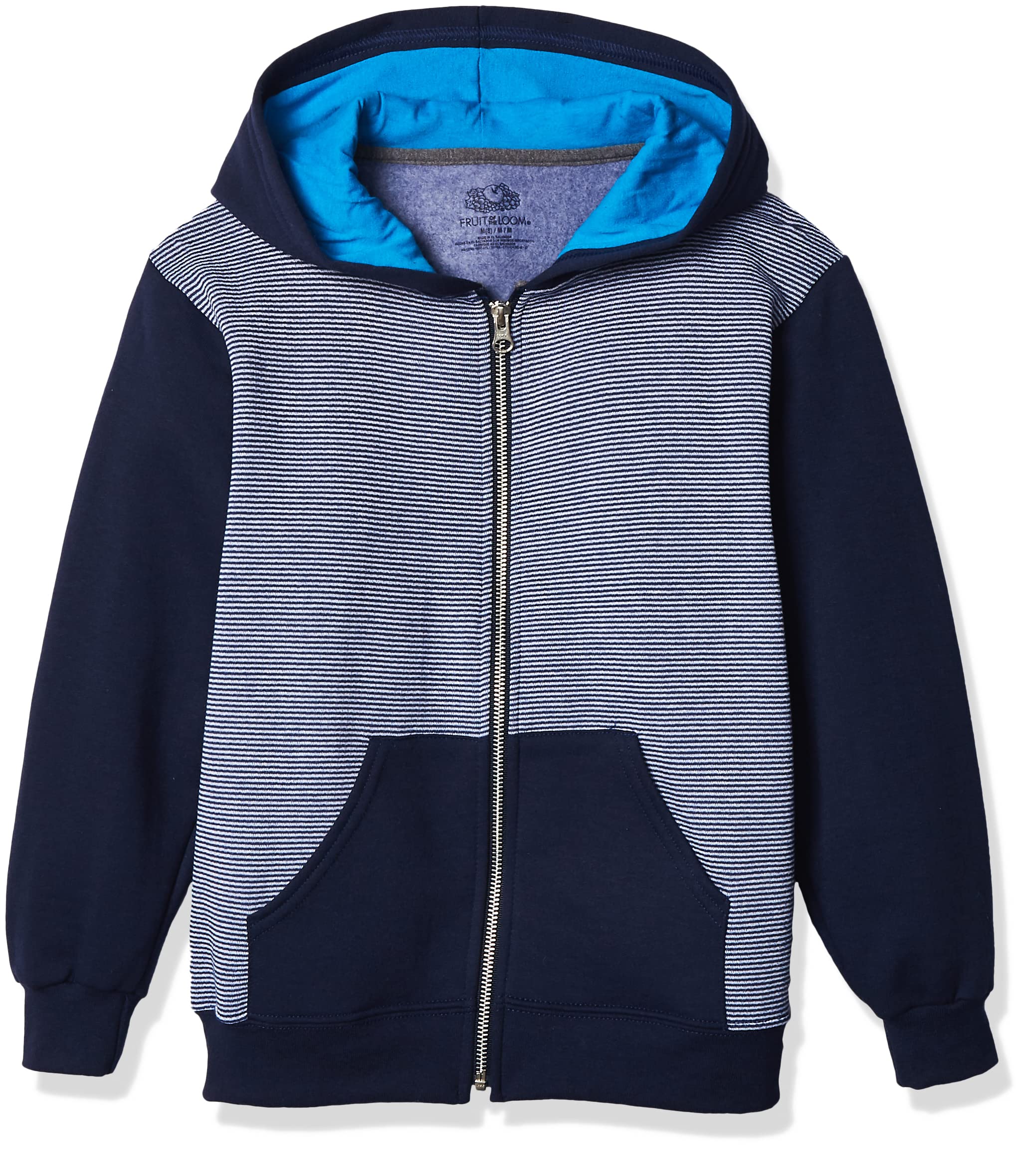 Fruit of the Loom boys Fleece Sweatshirts, Hoodies, Sweatpants & Joggers Shirt, Full Zip - Navy Stripe, Small US