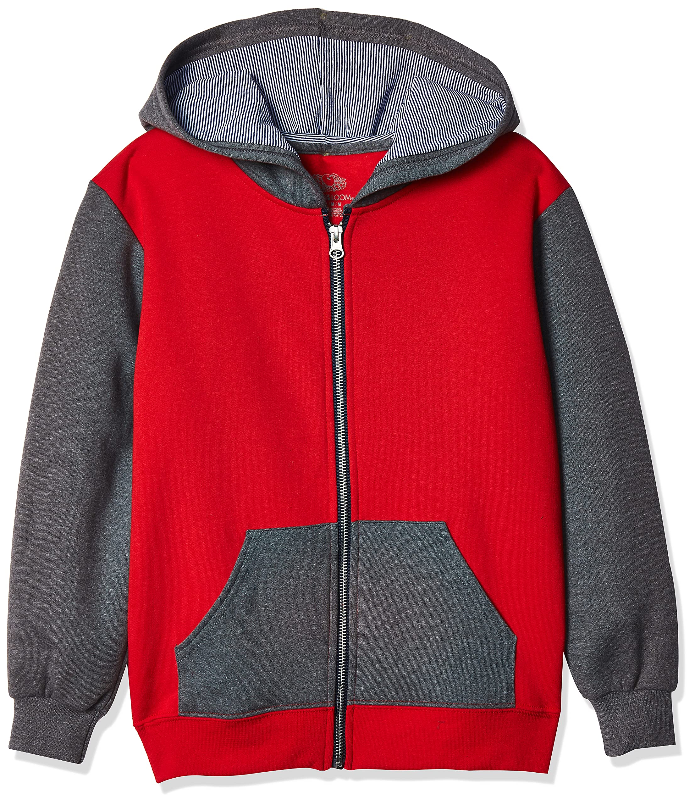 Fruit of the Loom Boys' Fleece Full Zip Hoodie Sweatshirt, TRUE RED/CHARCOAL HEATHER/TIMES SQUARE NAVY STRIPE, Small