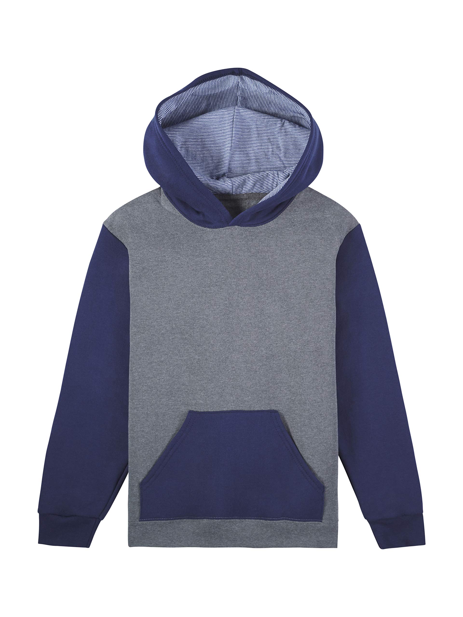 Fruit of the Loom Boys' Fleece Hoodie Sweatshirt, Charcoal Heather/Ghost Times Square Navy Stripe, Small