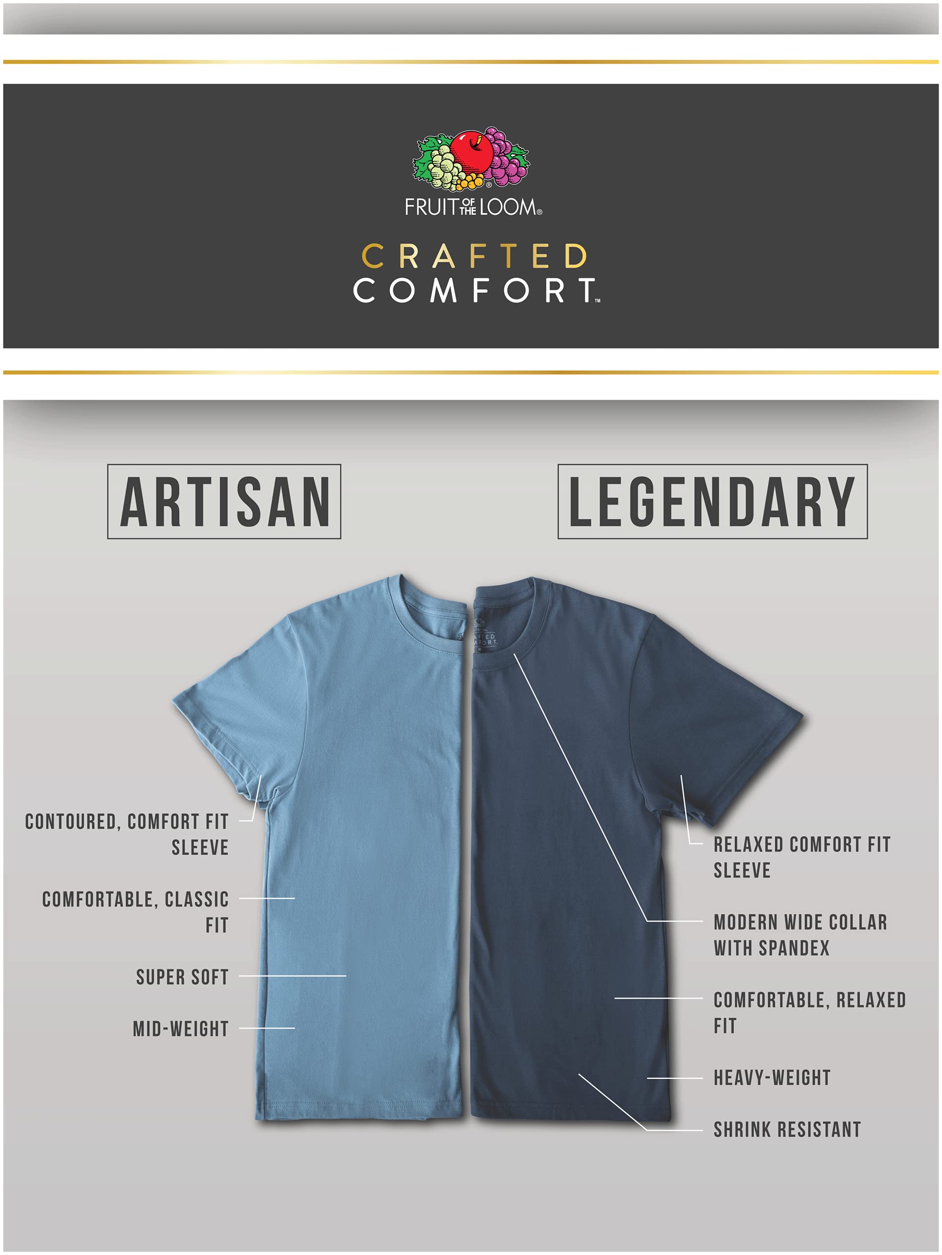 Fruit of the Loom Men's Crafted Comfort Tee, Relaxed & Classic Fit, Sizes S-2x