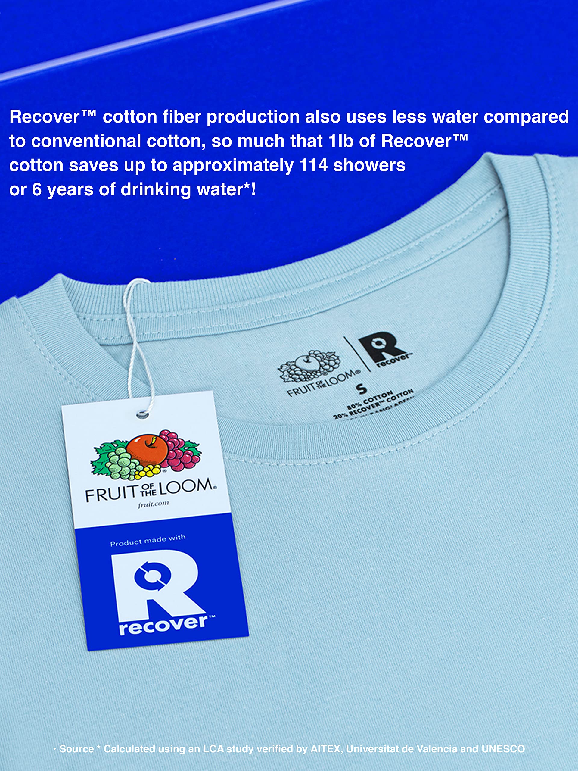Fruit of the Loom Recover Cotton T-Shirt Made with Sustainable, Low Impact Recycled Fiber