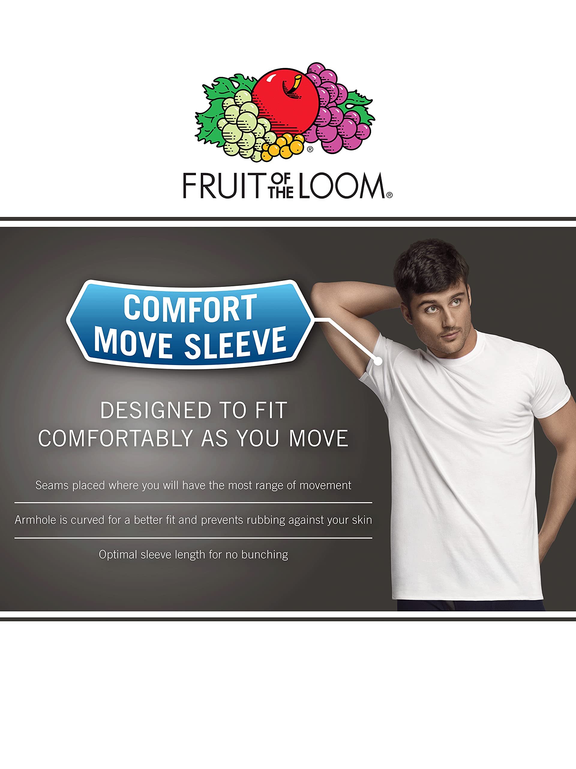 Fruit of the Loom Men's Tee Undershirts, Moisture Wicking & Tag Free, Short Sleeve Pocket T-Shirts