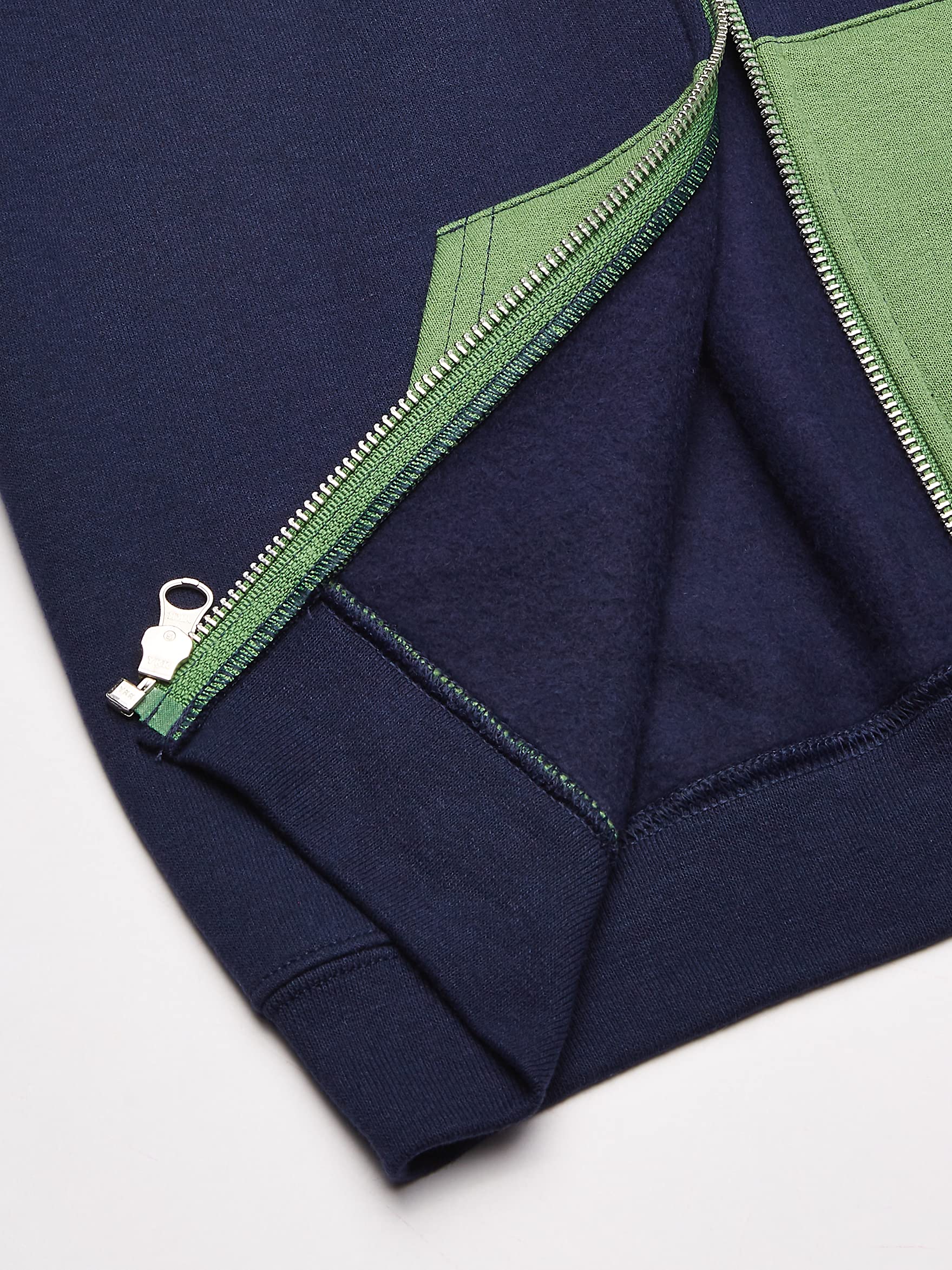 Fruit of the Loom Boys' Fleece Full Zip Sleeveless Vest, Ghost Navy/Gametime Green/Charcoal Heather, Small