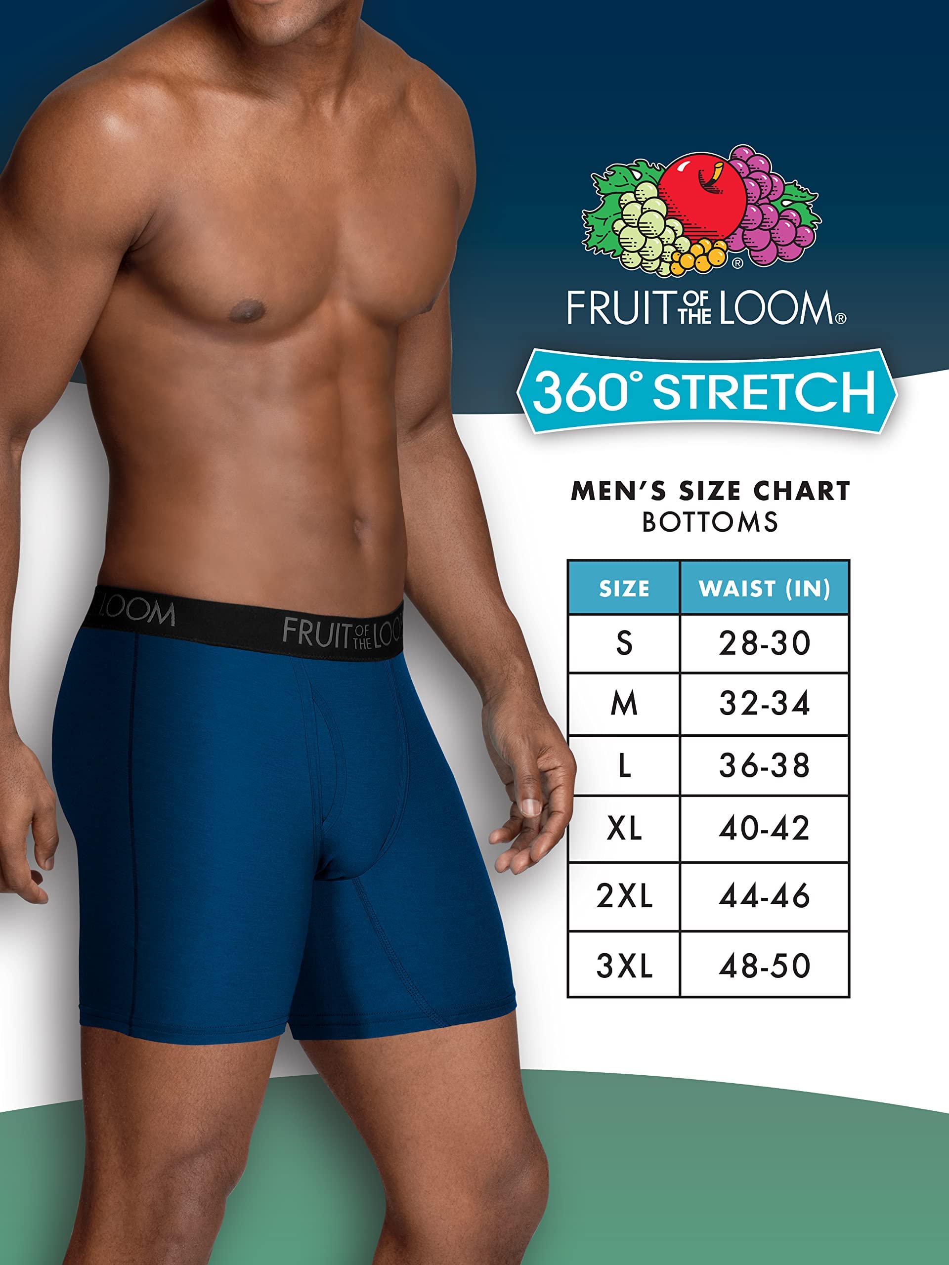 Fruit of the Loom Men's 360 Stretch Boxer Briefs, High Performance Stretch, Quick Dry & Moisture Wicking