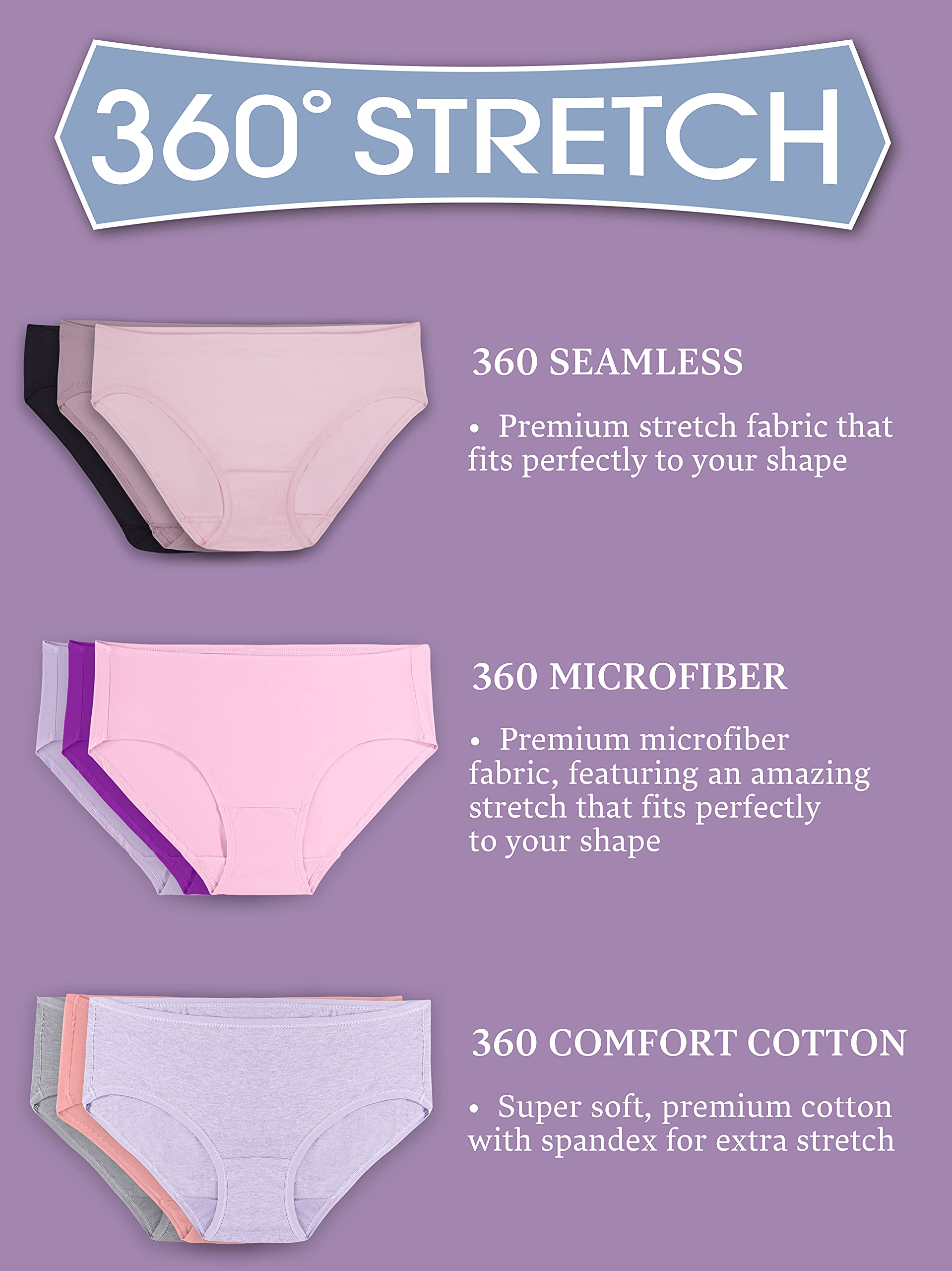 Fruit of the Loom Women's 360 Underwear, High Performance Stretch for Effortless Comfort, Available in Plus Size