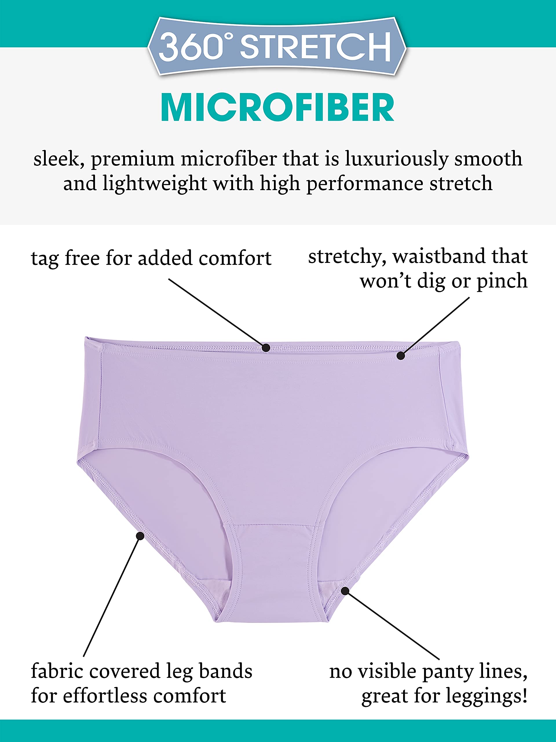 Fruit of the Loom Women's 360 Underwear, High Performance Stretch for Effortless Comfort, Available in Plus Size