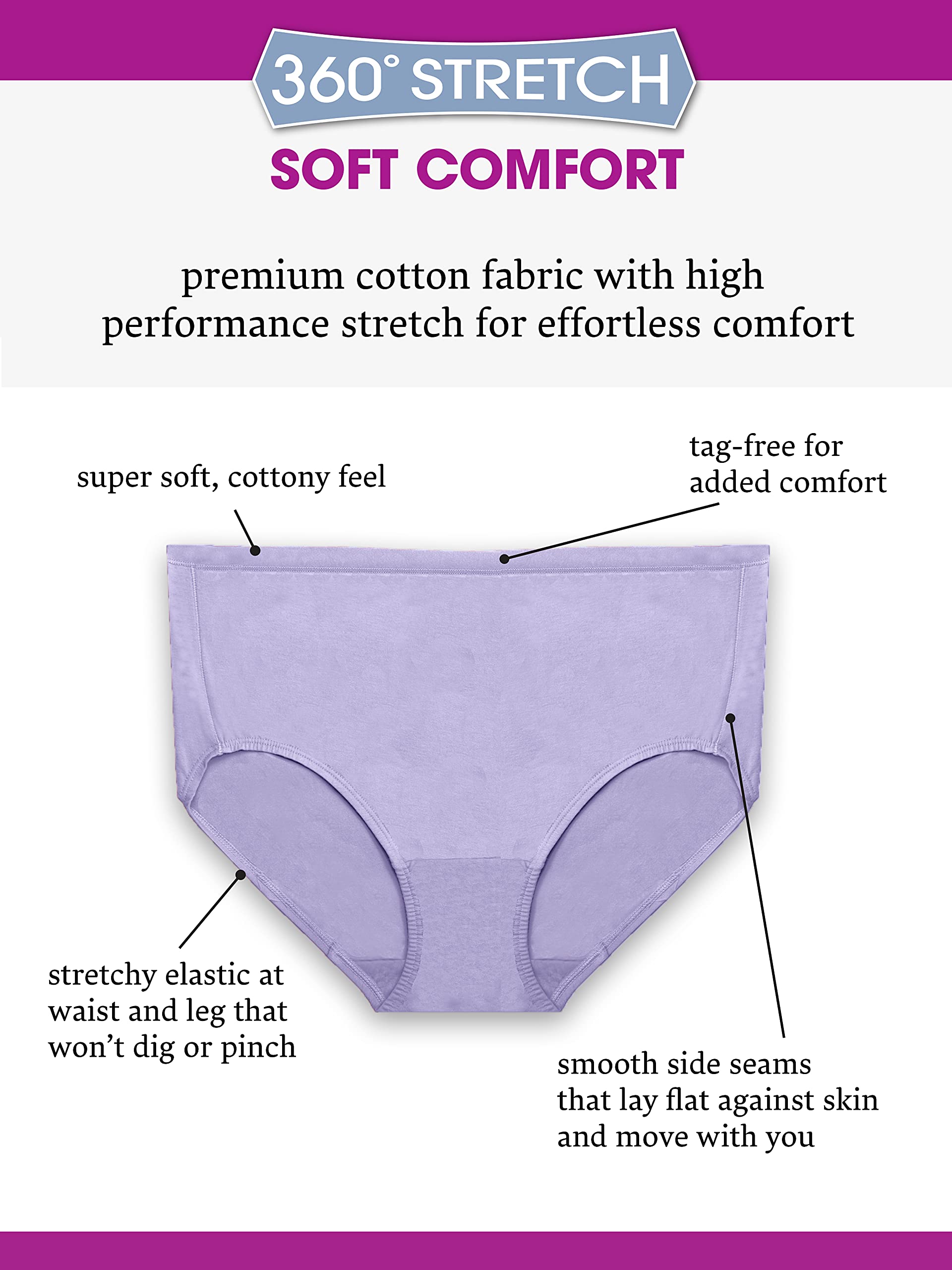 Fruit of the Loom Women's 360° Stretch Underwear, High Performance Stretch for Effortless Comfort, Available in Plus Size