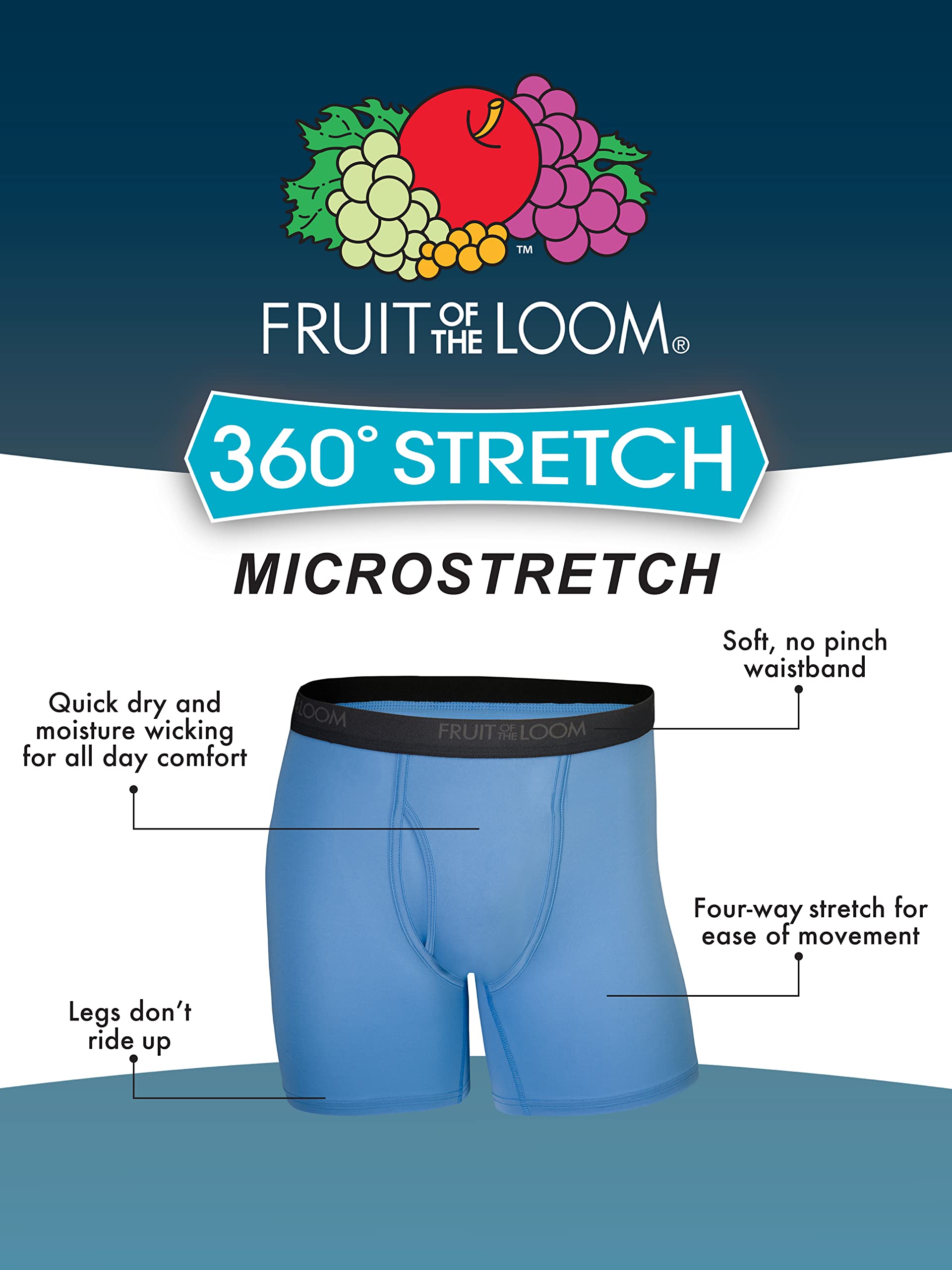 Fruit of the Loom Men's Micro Stretch Boxer Briefs, Designed to Move with You, Lightweight & Moisture Wicking