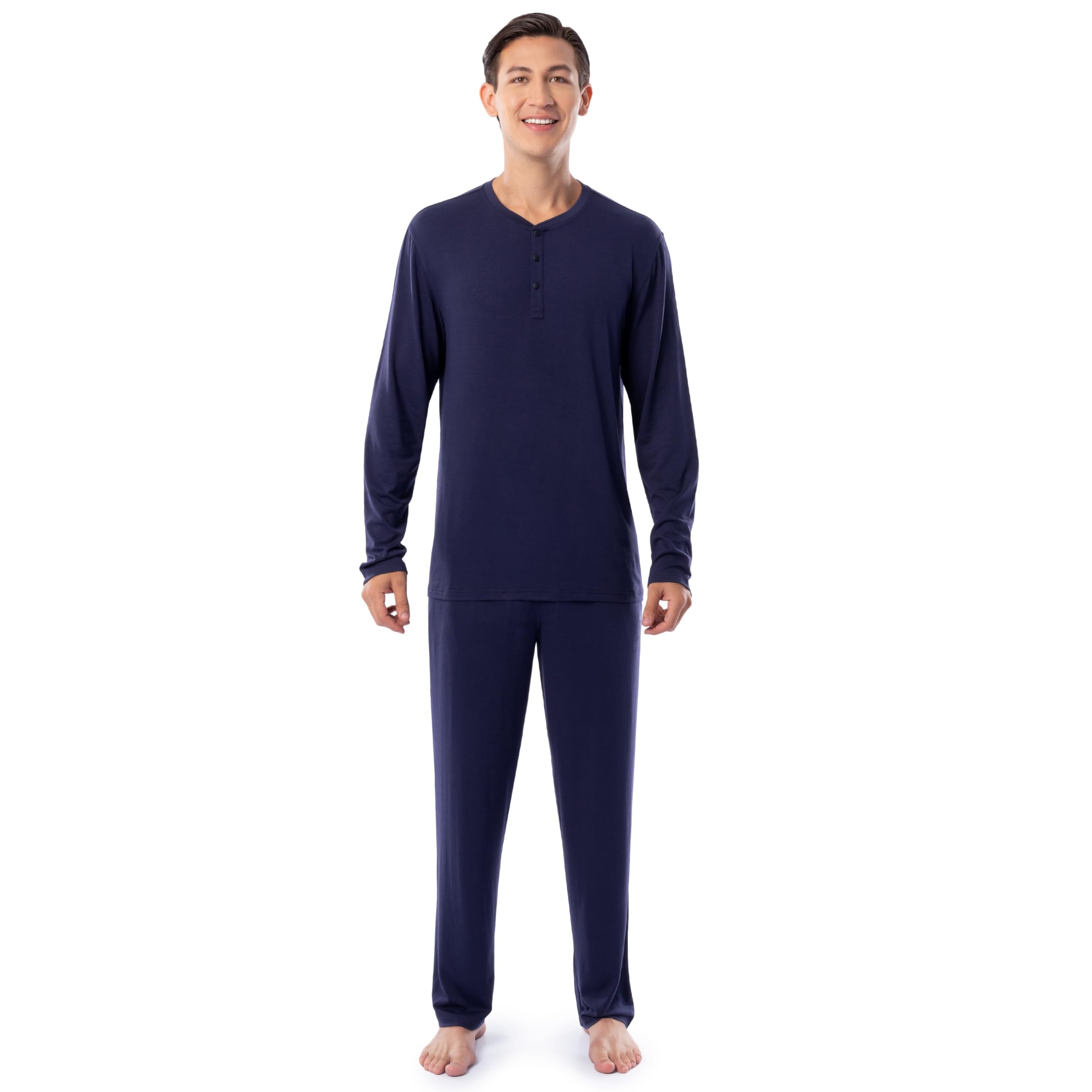 Fruit of the Loom Men's 360 Stretch Long Sleeve Henley Top and Pant Sleep Pajama Set