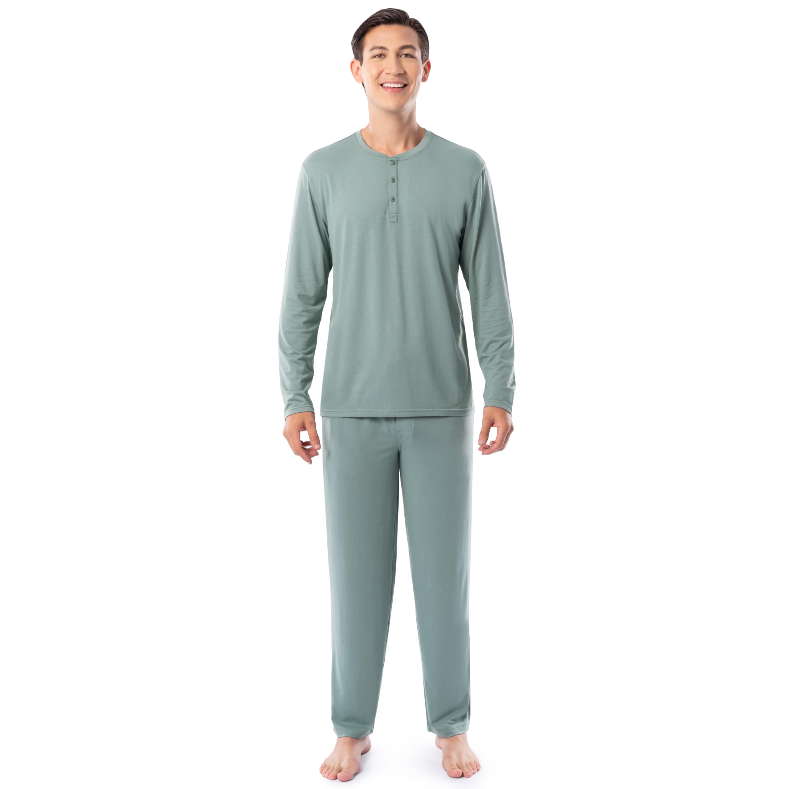 Fruit of the Loom Men's 360 Stretch Long Sleeve Henley Top and Pant Sleep Pajama Set