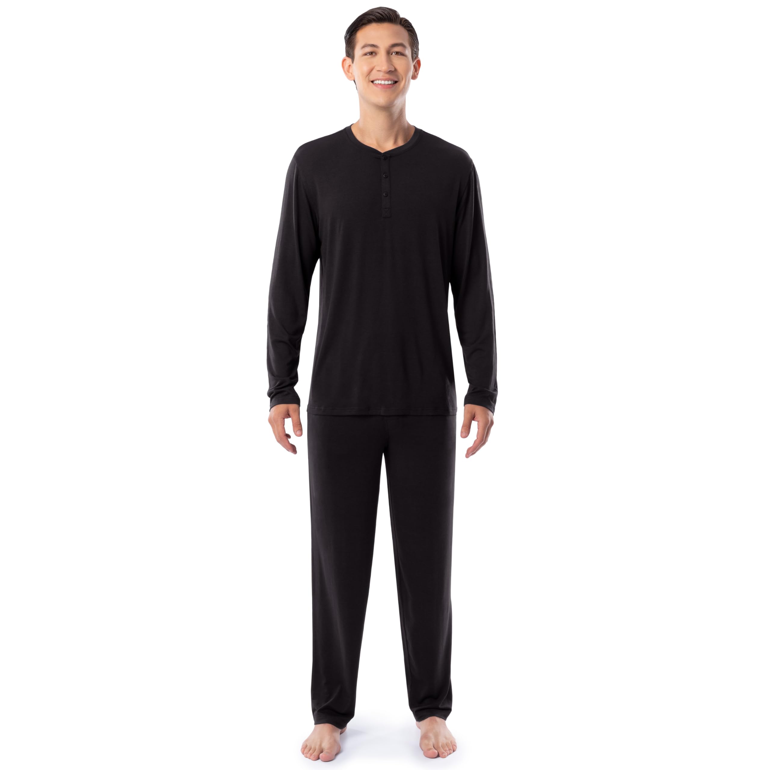Fruit of the Loom Men's 360 Stretch Long Sleeve Henley Top and Pant Sleep Pajama Set