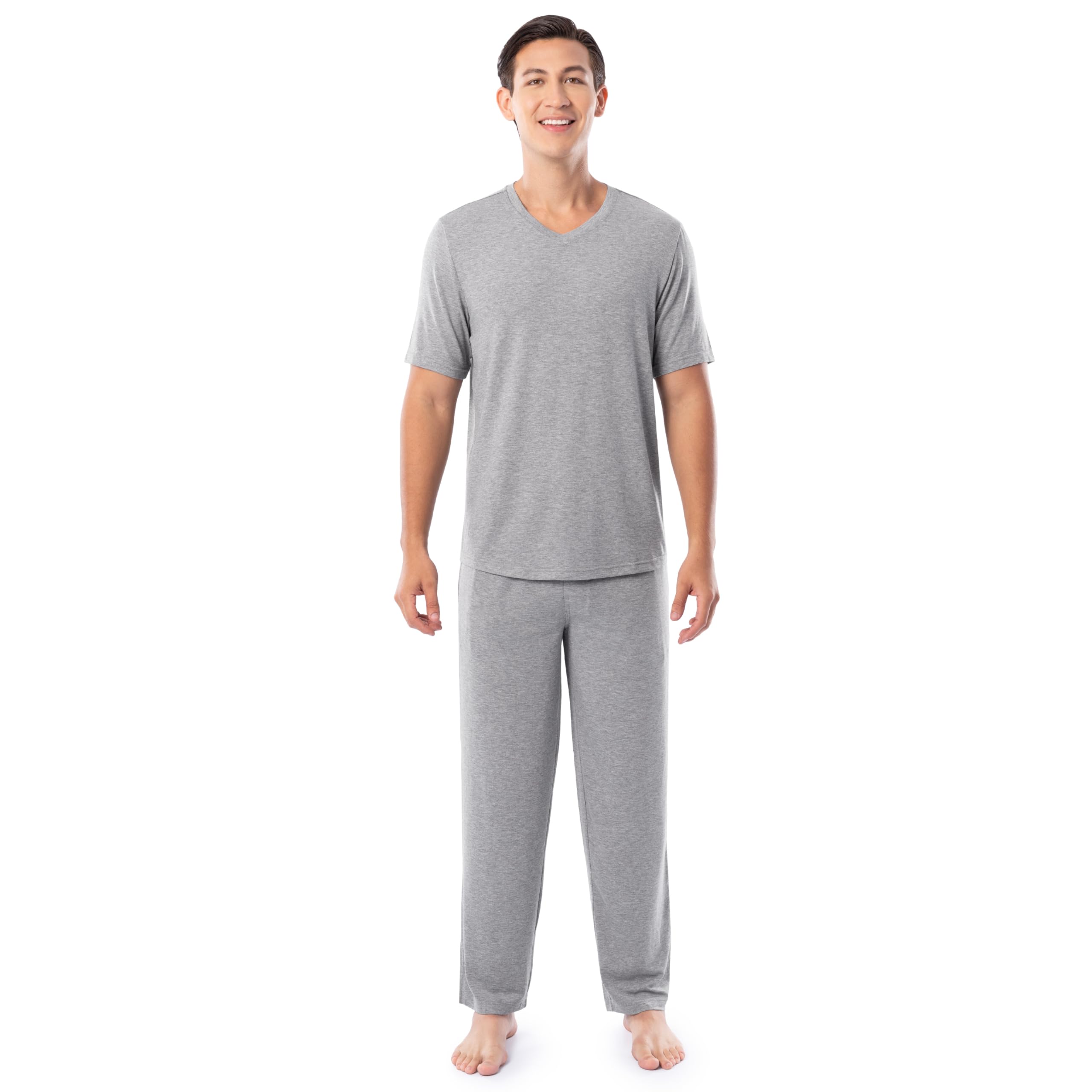 Fruit of the Loom Men's 360 Stretch Short Sleeve V-Neck Top and Pant Sleep Pajama Set