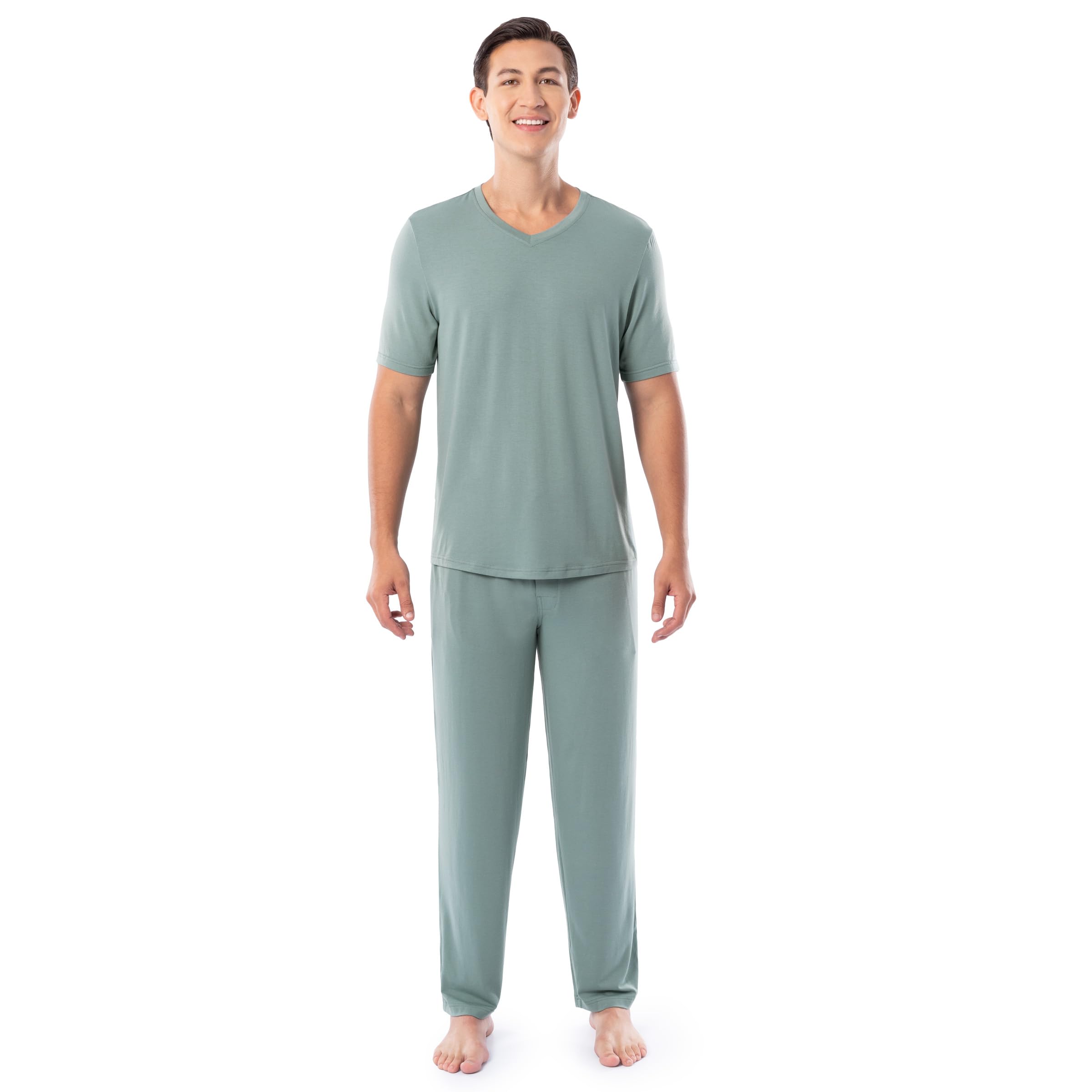 Fruit of the Loom Men's 360 Stretch Short Sleeve V-Neck Top and Pant Sleep Pajama Set
