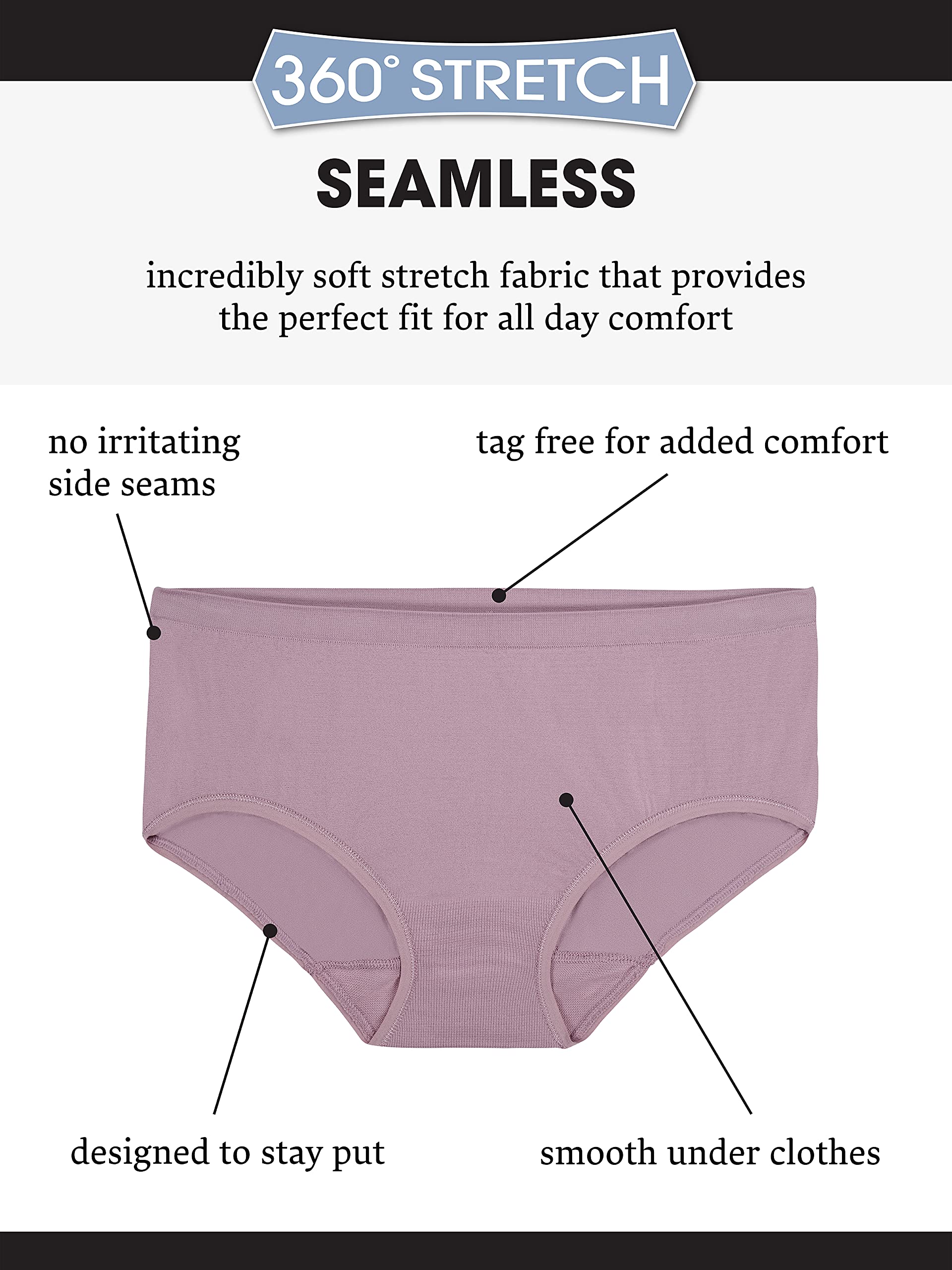 Fruit of the Loom Women's No Show Seamless Underwear, Amazing Stretch & No Panty Lines, Available in Plus Size