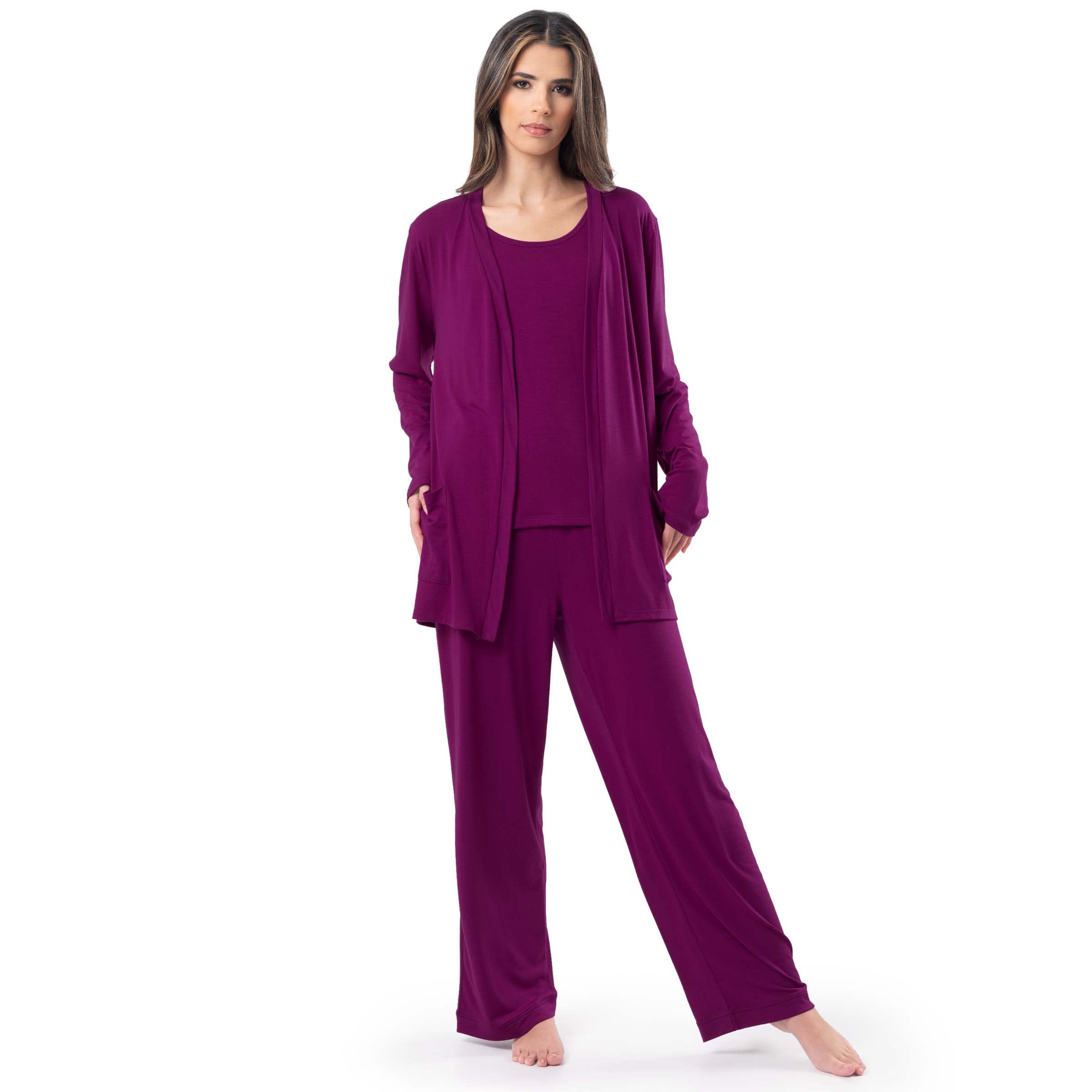 Fruit of the Loom womens Breathable Tank Top, Pant, and Cardigan Sleep Set