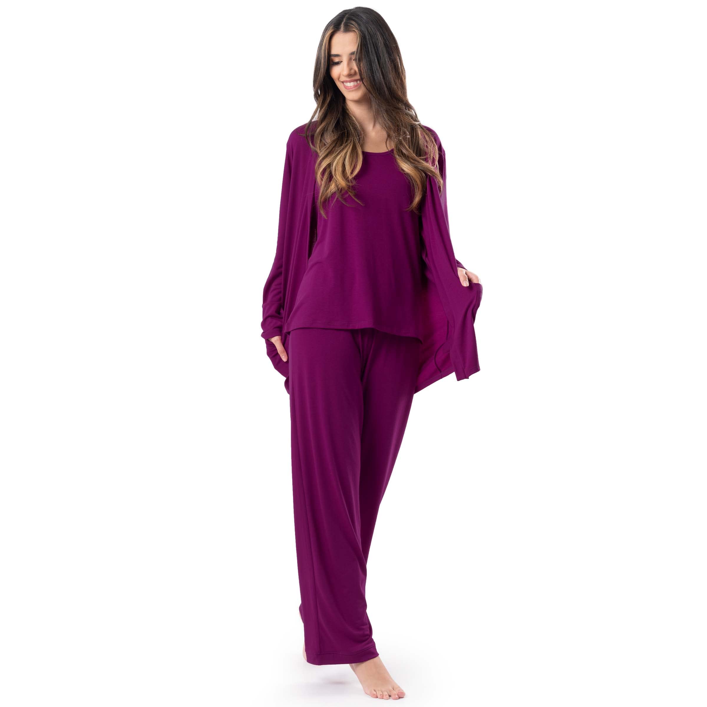 Fruit of the Loom womens Breathable Tank Top, Pant, and Cardigan Sleep Set