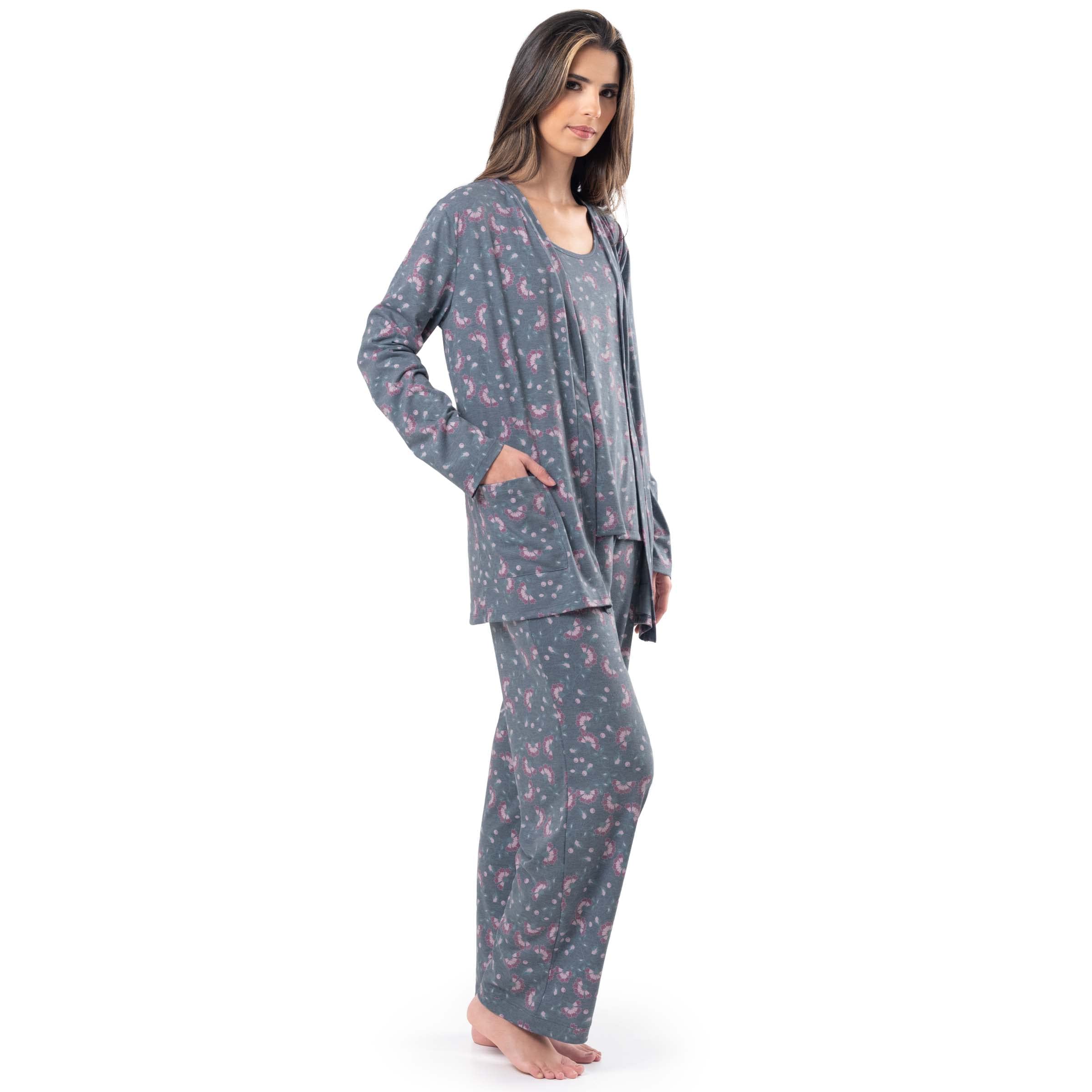 Fruit of the Loom womens Breathable Tank Top, Pant, and Cardigan Sleep Set