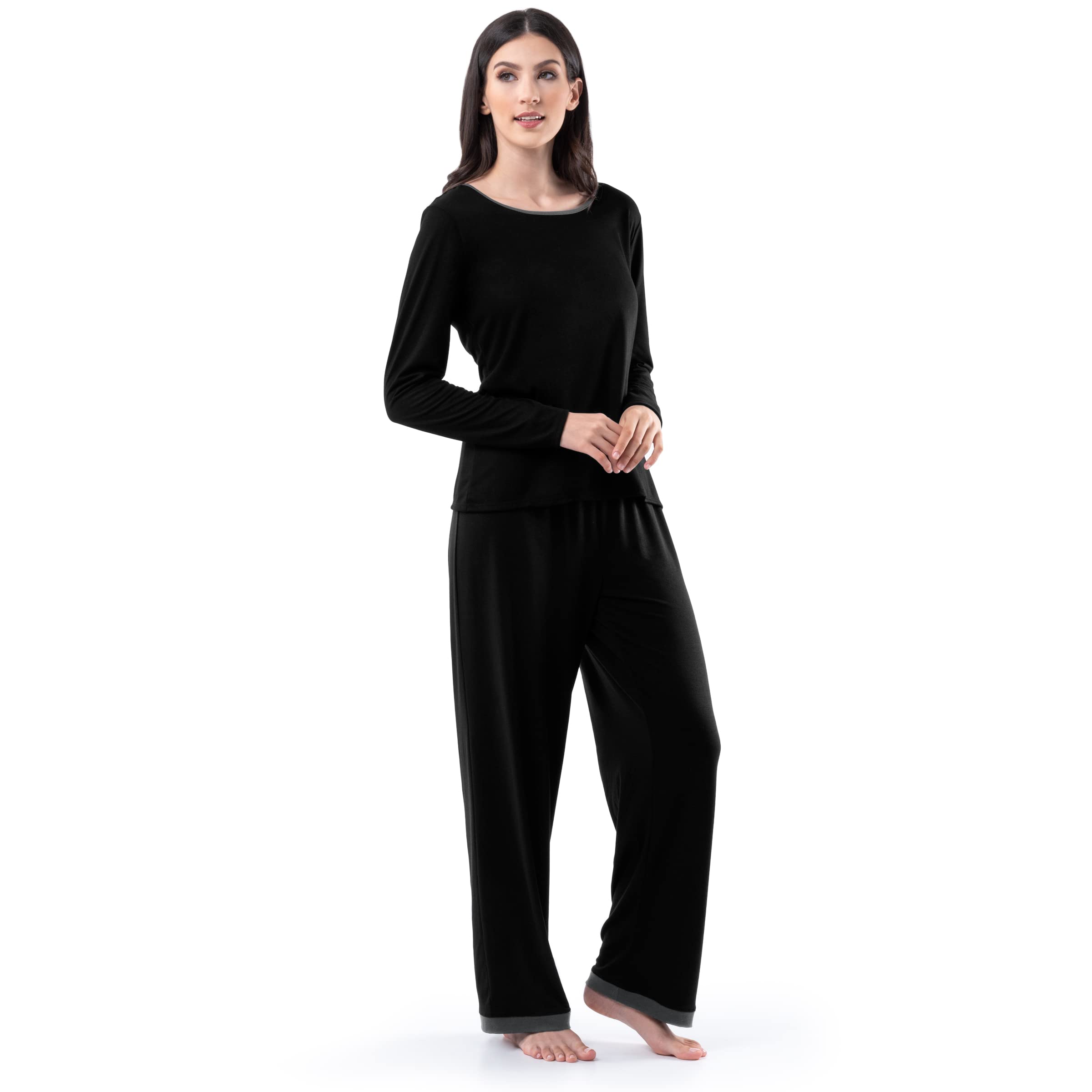 Fruit of the Loom womens Long Sleeve Tee and Pant 2 Piece Sleep Set