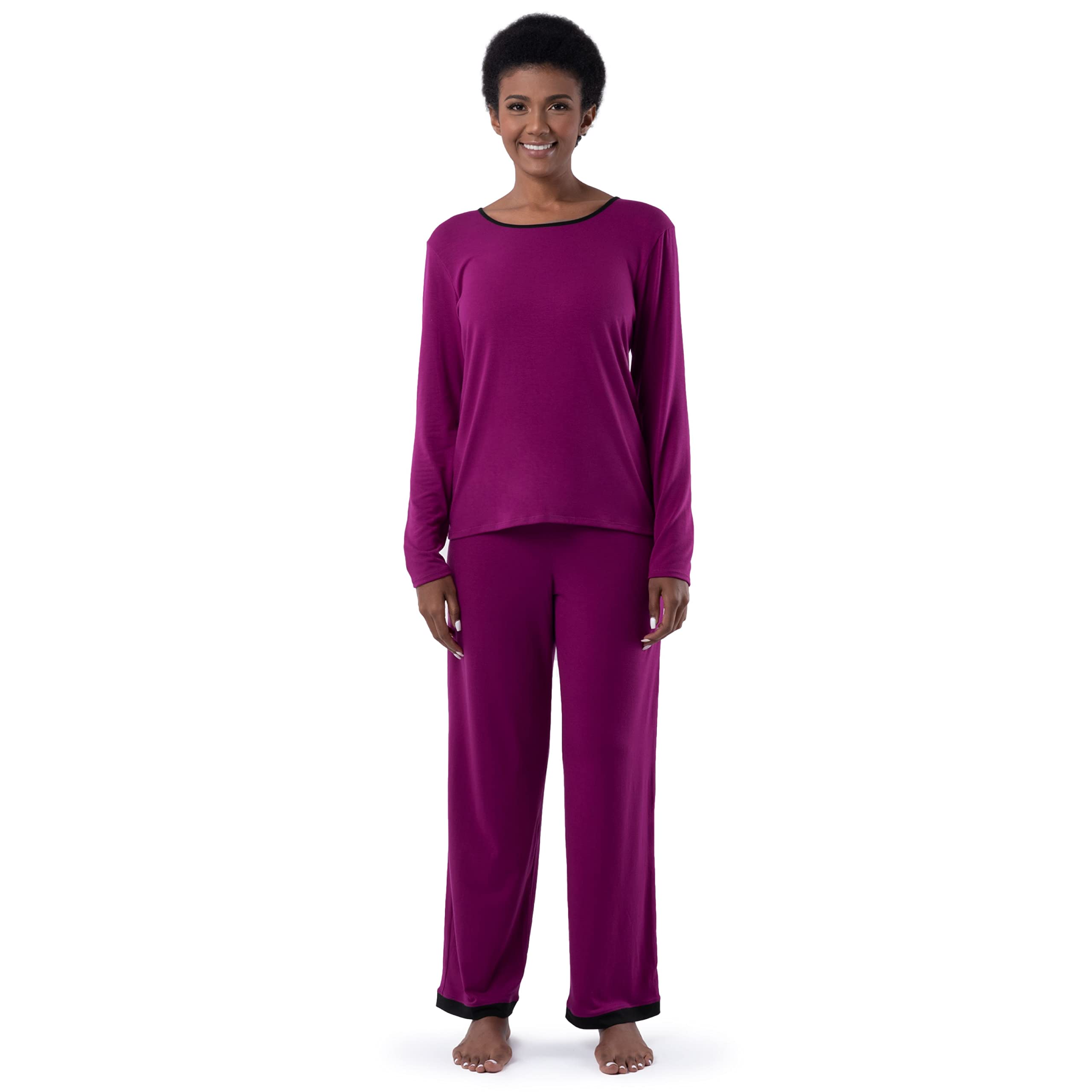 Fruit of the Loom womens Long Sleeve Tee and Pant 2 Piece Sleep Set