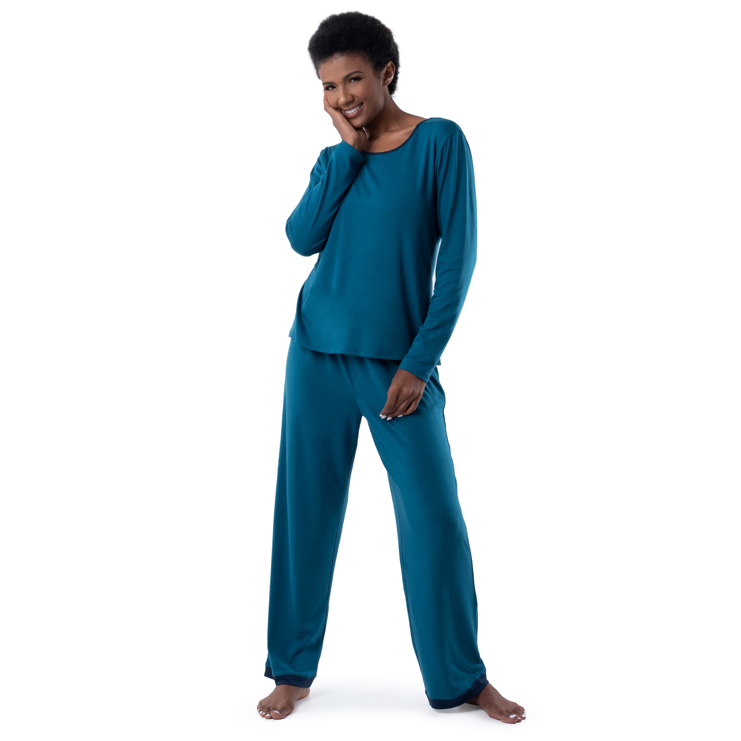 Fruit of the Loom womens Long Sleeve Tee and Pant 2 Piece Sleep Set