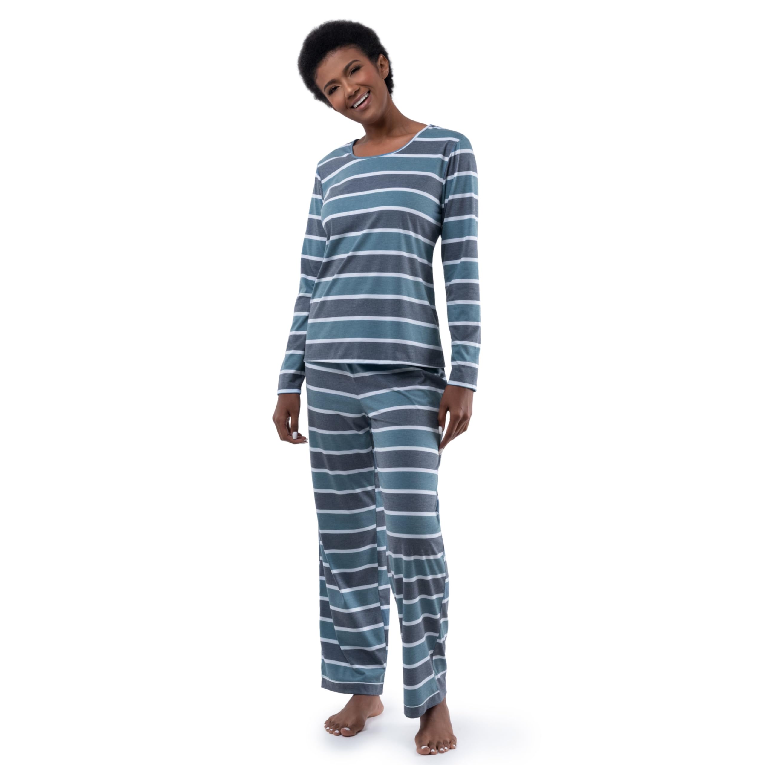 Fruit of the Loom womens Long Sleeve Tee and Pant 2 Piece Sleep Set