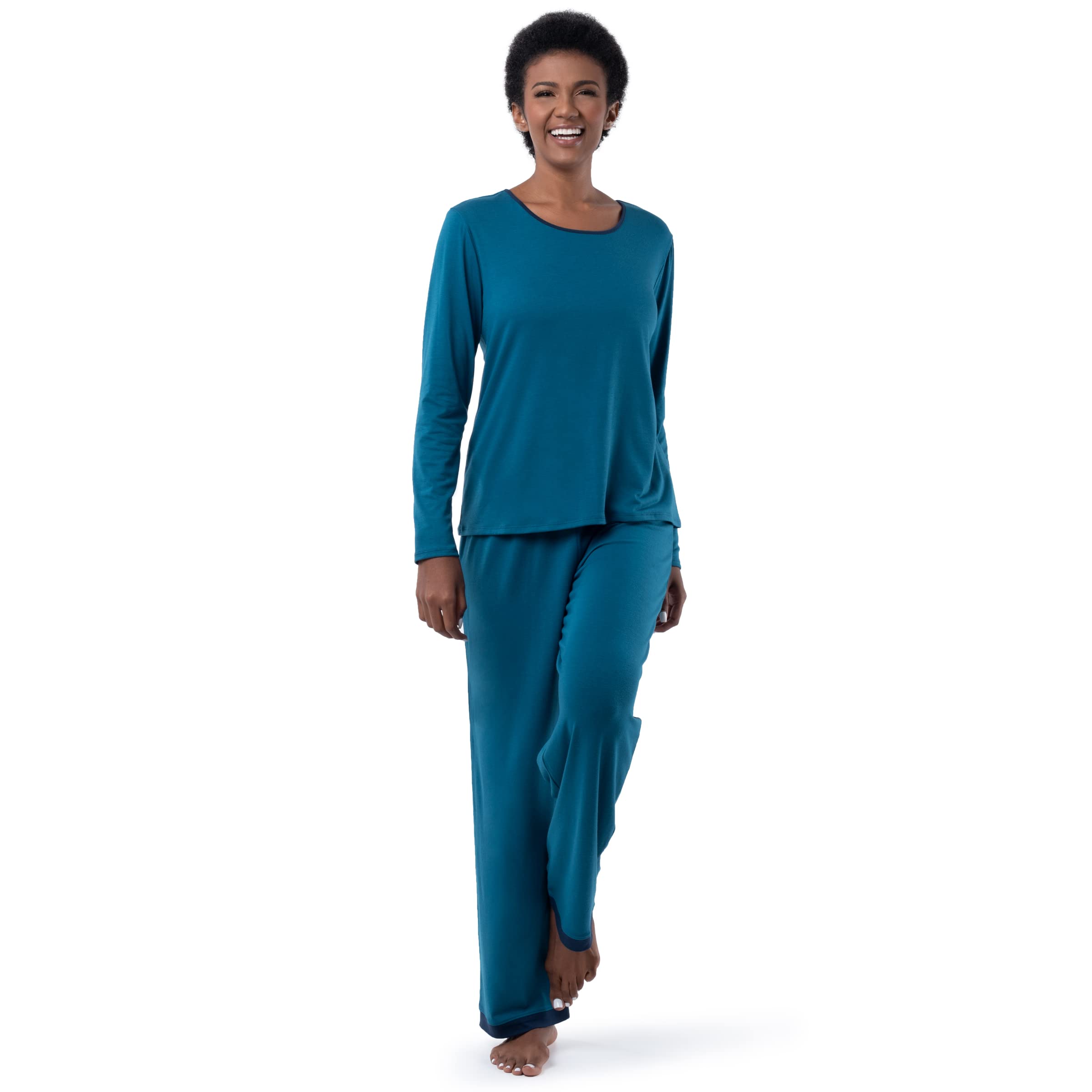 Fruit of the Loom womens Long Sleeve Tee and Pant 2 Piece Sleep Set