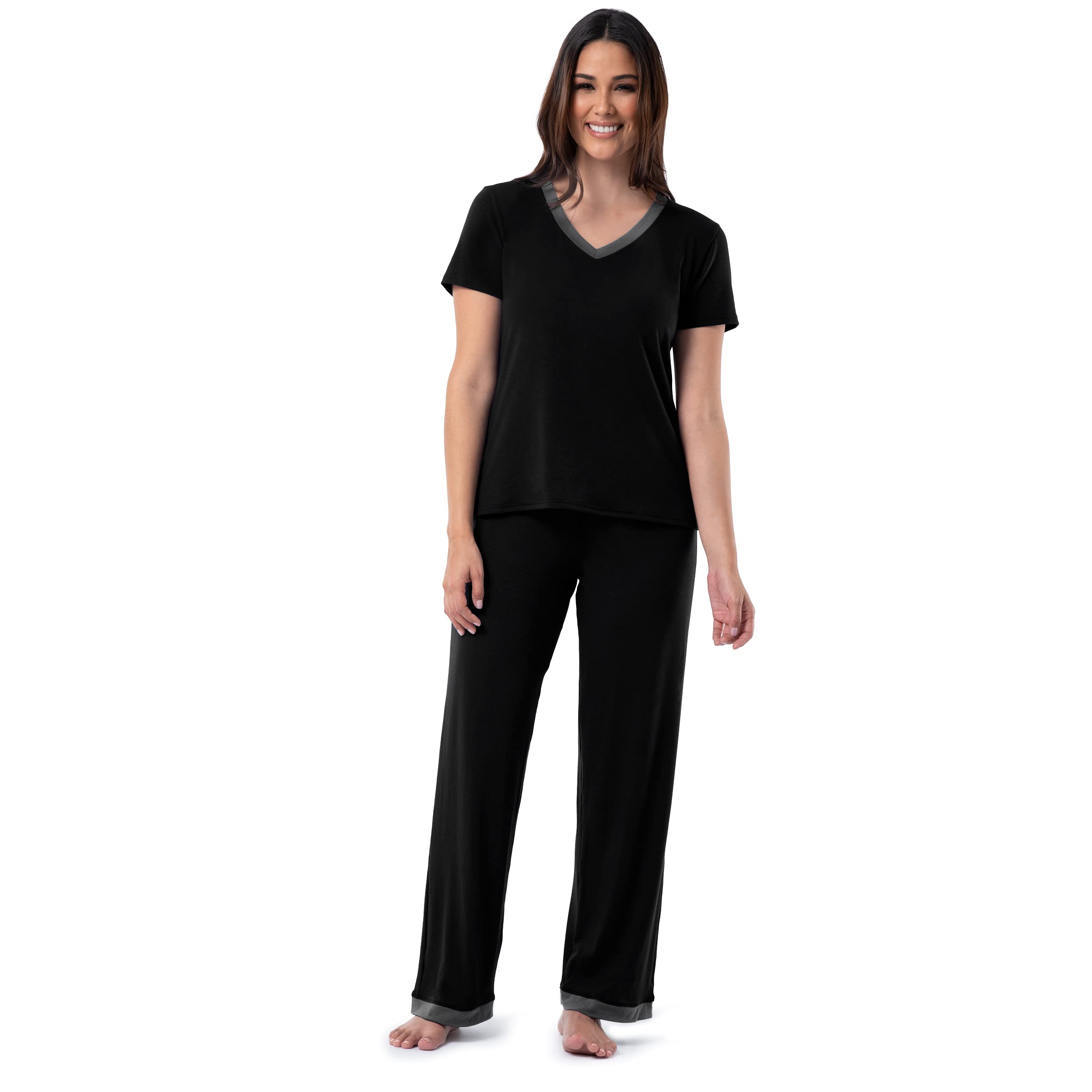 Fruit of the Loom Women's Short Sleeve Tee and Pant 2 Piece Sleep Pajama Set